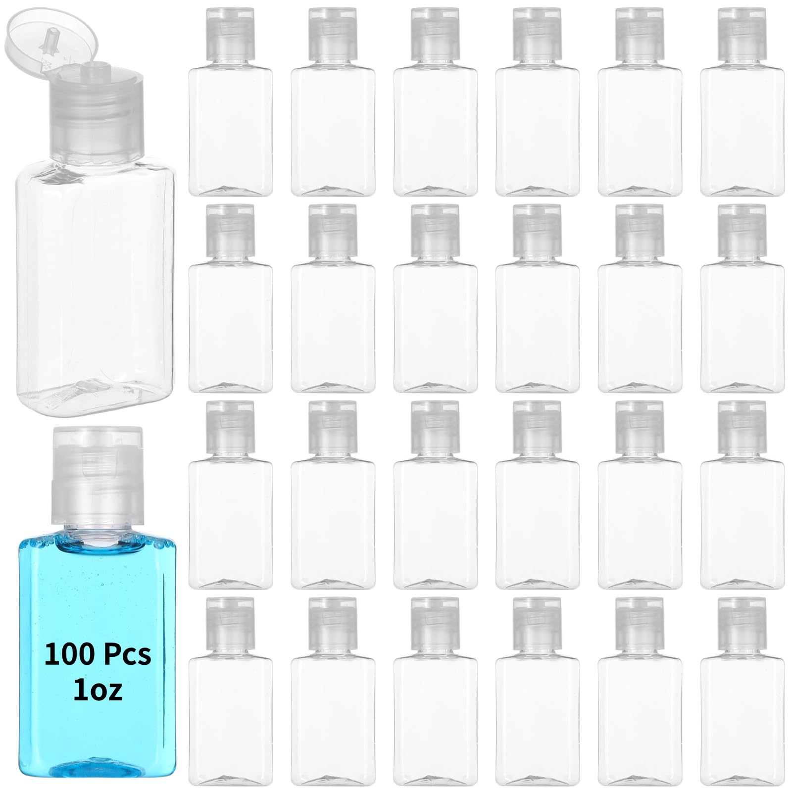 Lnrueg 100 Pcs 1 Oz Travel Bottles - Hand Sanitizer Bottle Mini Clear Bottles With Flip Caps, Portable Empty Refillable Containe