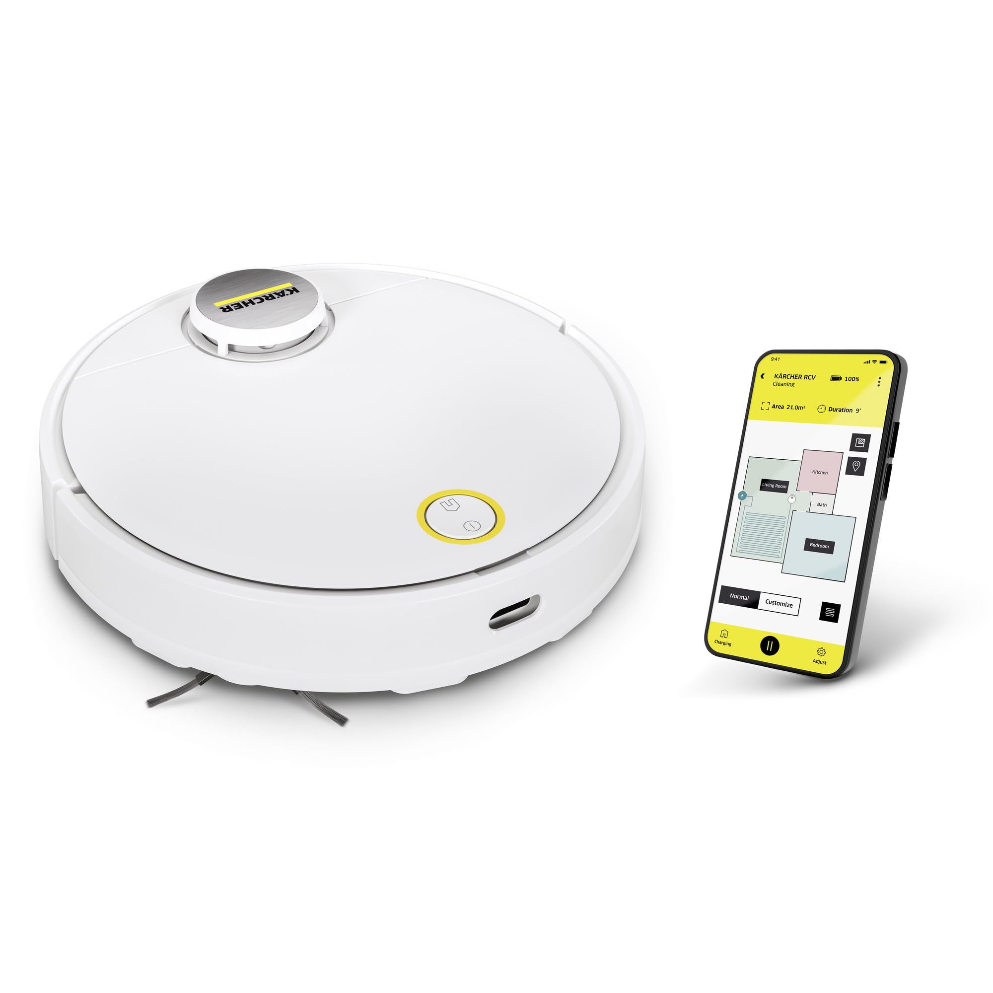 Karcher Rcv 3, 2-In-1 Robotic Vacuum Cleaner With Mopping, 2500 Pa Suction Power, 3200 Mah Battery, 120 Min Runtime, Advanced Li