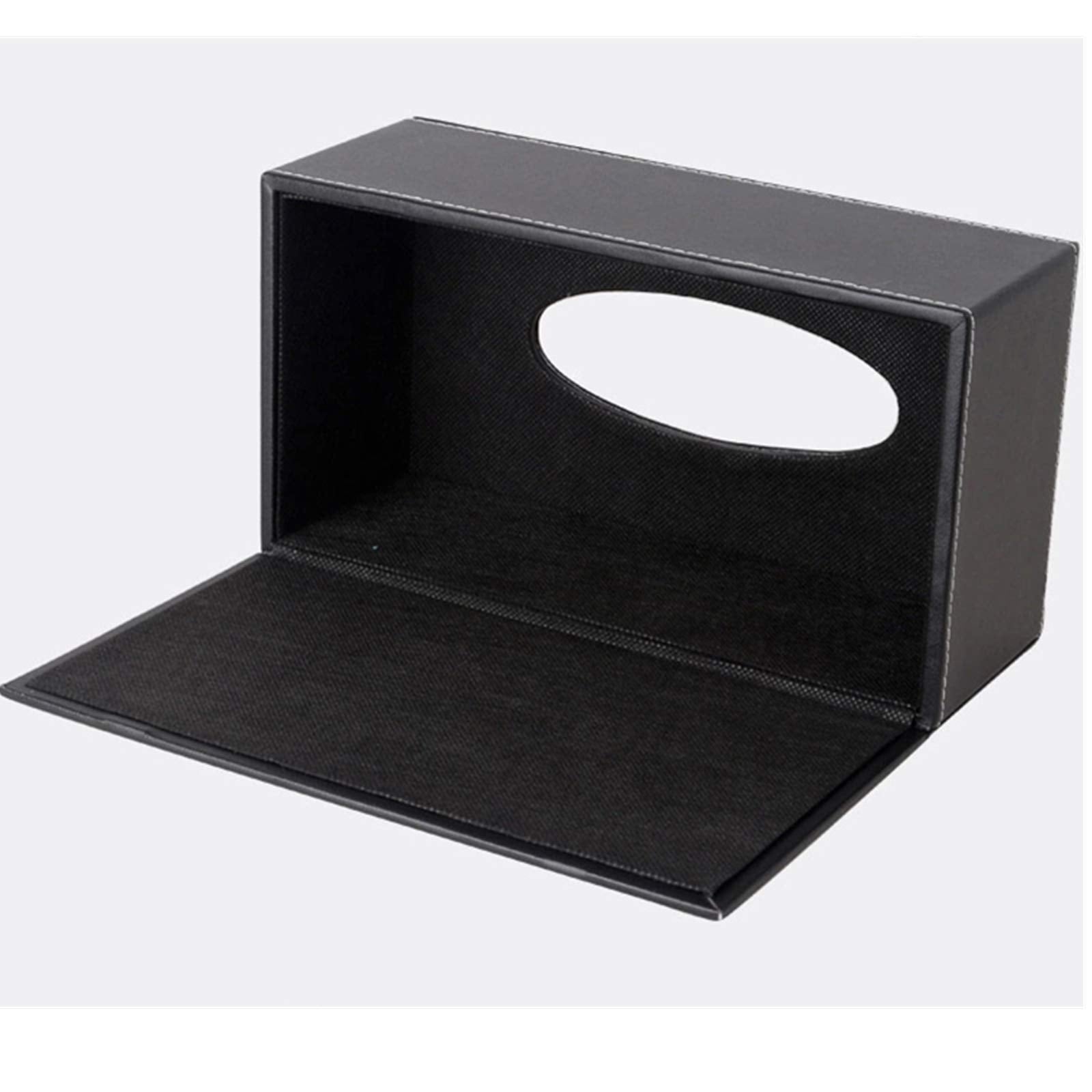 High-End Fashion Pu Leather Tissue Box Holder Black With Lid, Rectangular Napkin Facial Tissues Holder Dispenser,Home Office Car