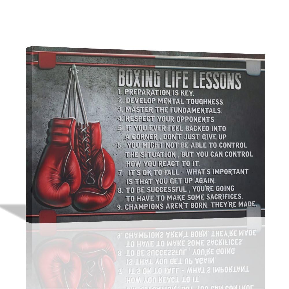 Boxing Wall Art Sports Boxing Lessons Pictures Wall Decor Motivational Quotes Boxing Gloves Canvas Painting Artwork Modern Home