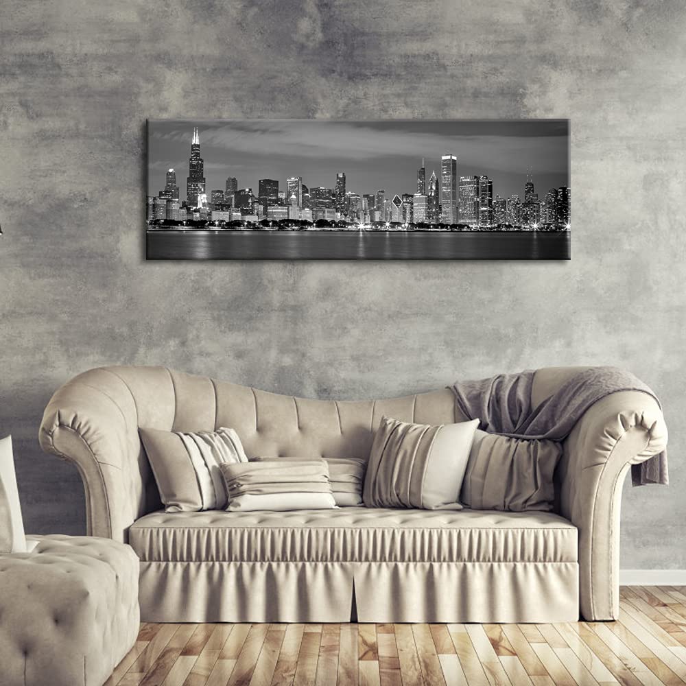 Wieco Art Chicago City Center Skyline In Black And White Canvas Prints Modern Canvas Art Cityscape Wall Decorations For Living R