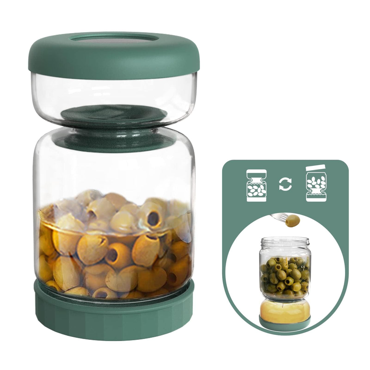 Luvan Glass Pickle Jar, 34Oz Pickle Container With Strainer, Leakproof Pickle And Olive Hourglass Jar, Olive Jar With Airtight L
