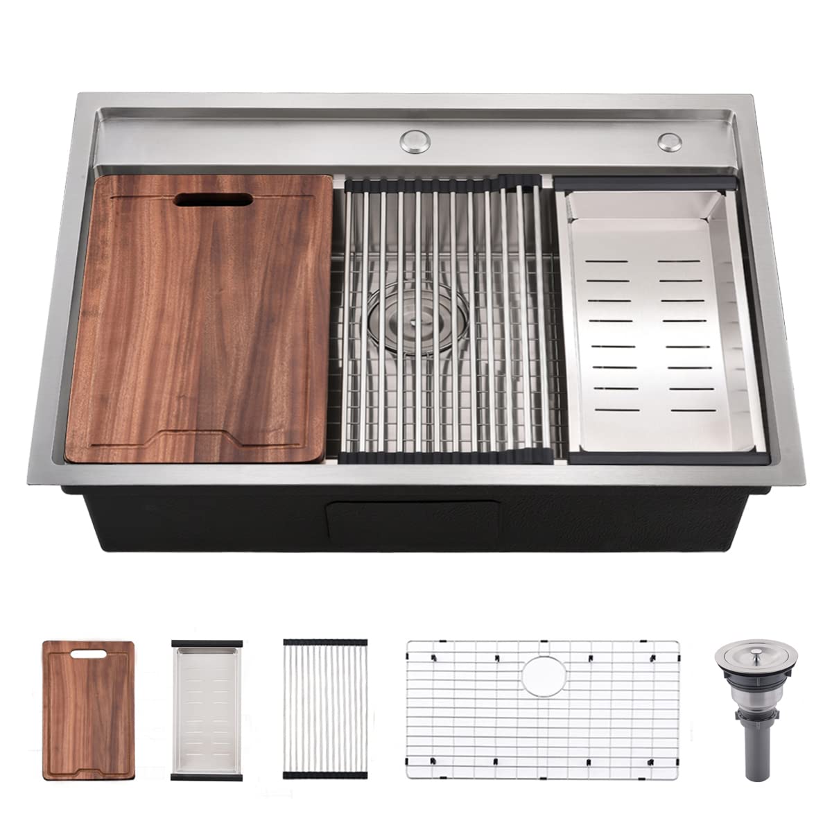 33 Inch Drop In Kitchen Sink Splash Guard Workstation - Vokim Single Bowl Kitchen Sink 16 Gauge Stainless Steel 10'' Deep Handma