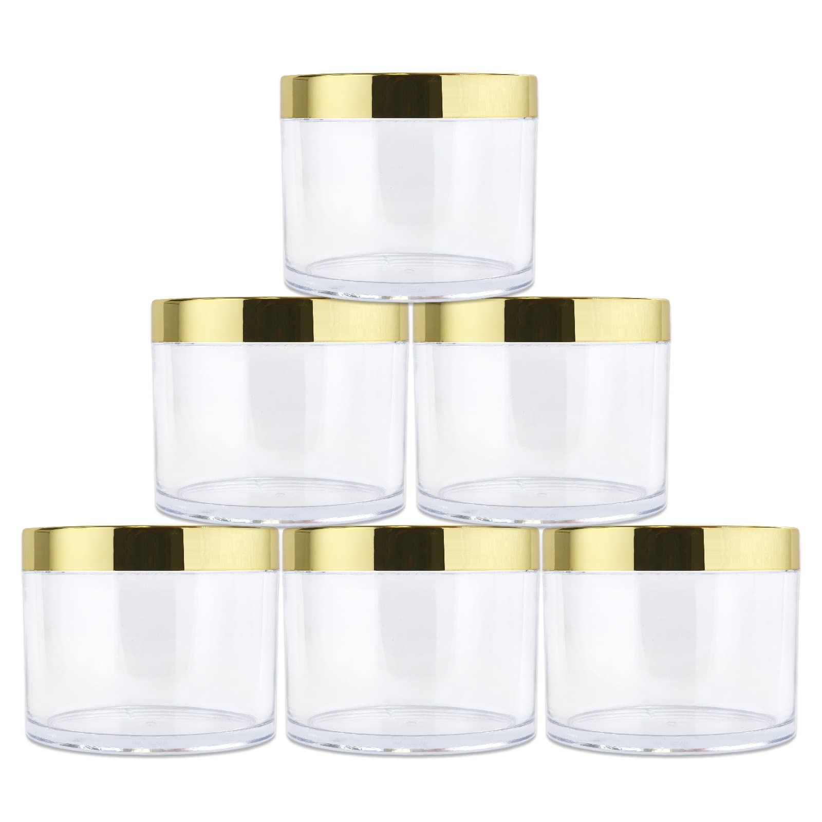 Beauticom 4 Oz. (120G/120Ml, Quantity: 6 Pieces) Thick Wall Round Leak Proof Clear Acrylic Jars W/Lids For Beauty, Gold, 6 Piece