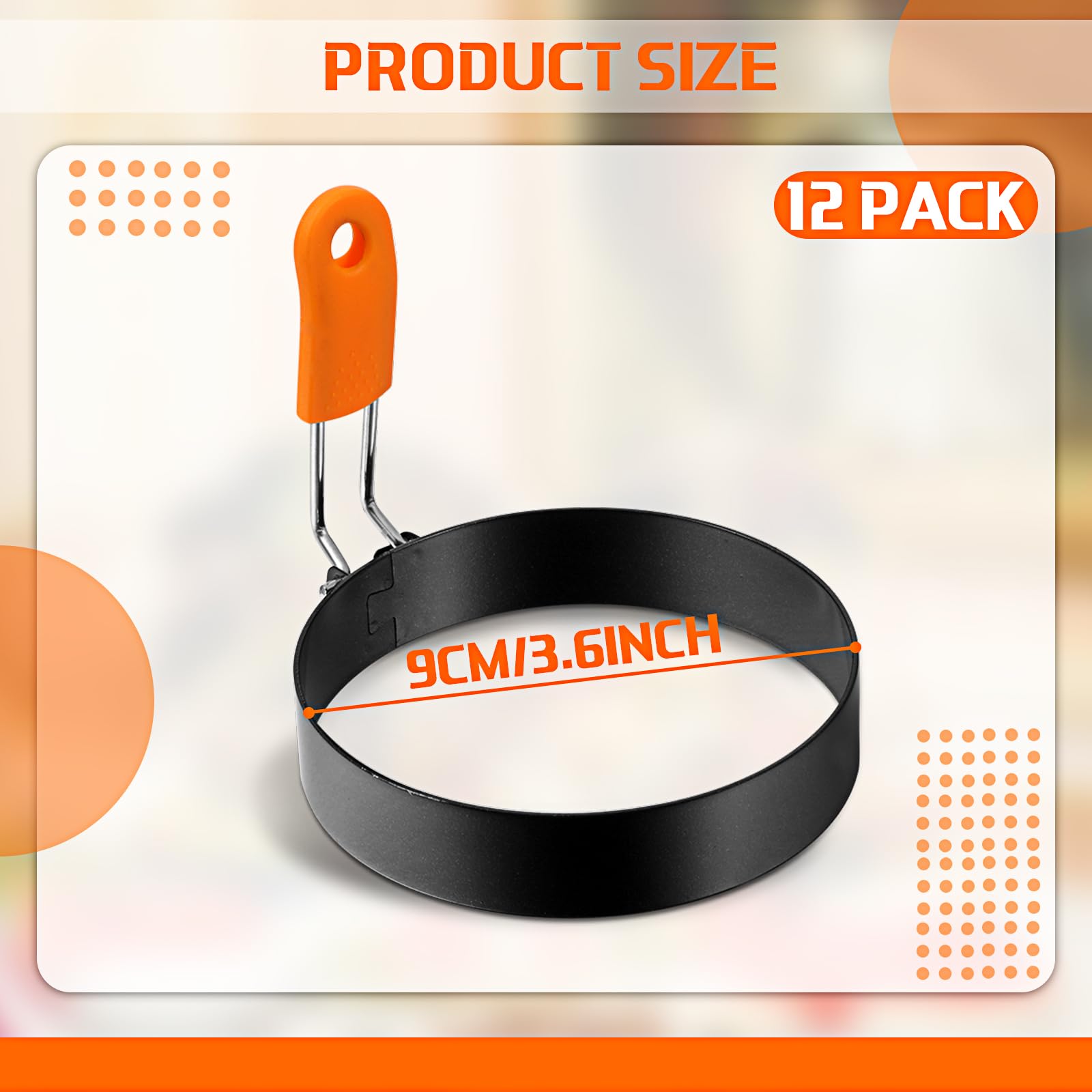 Patelai 12 Pcs 3.6 Inch Griddle Egg Ring For Frying Eggs With Orange Silicone Handle Stainless Steel Egg Circles For Cooking For