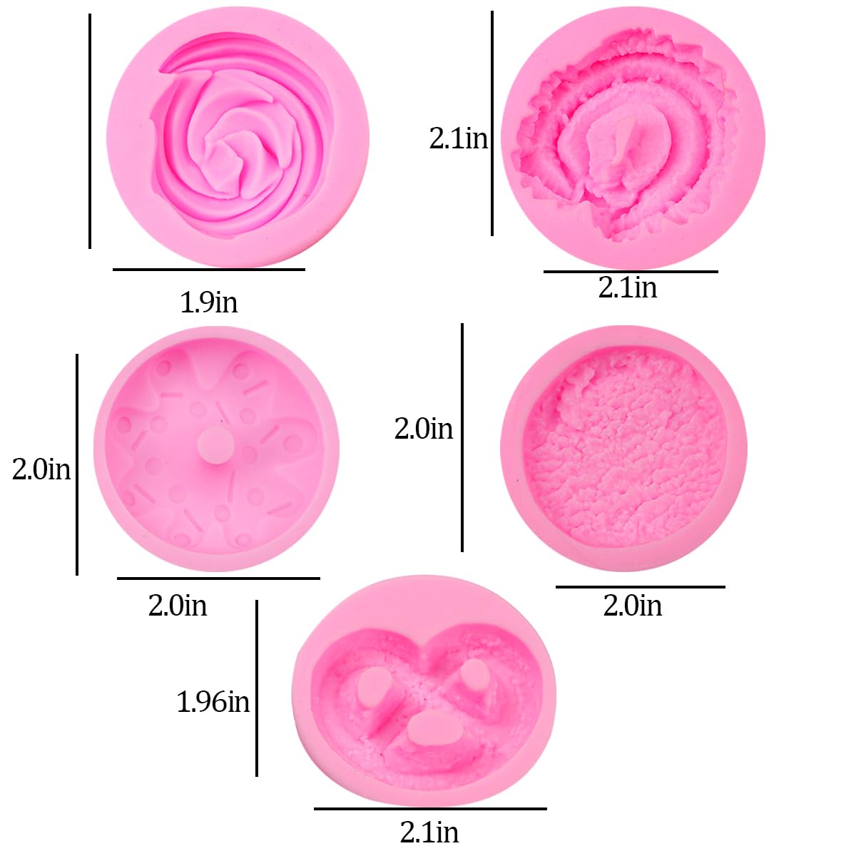 KuuGuu Donut Fondant Molds, Non-Stick Silicone, Dishwasher Safe, Pink, Size 1, Model 1 - Perfect for Cake Decoration and Pastries