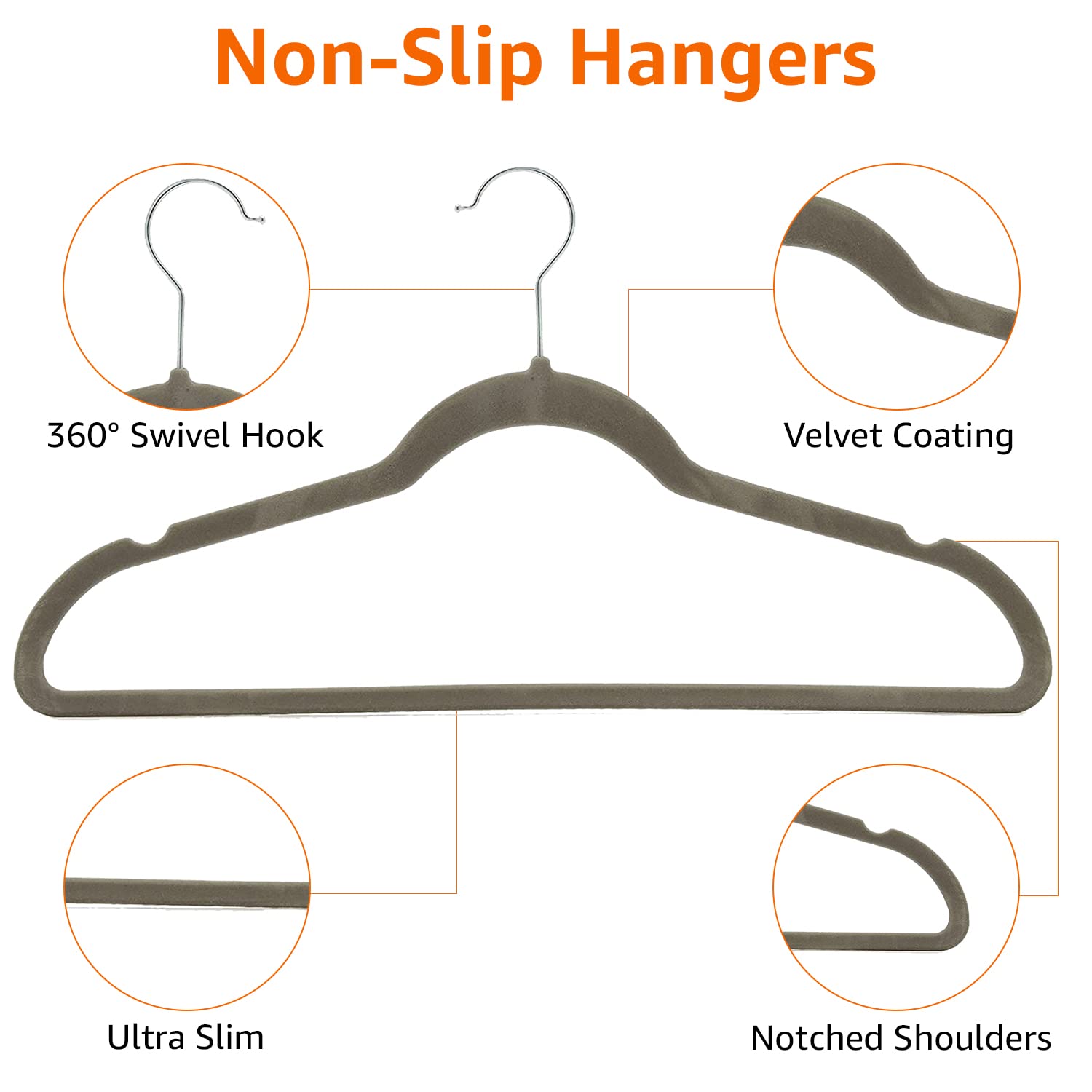 Amazon Basics Slim, Velvet, Non-Slip Suit Clothes Hangers, Gray/Silver - Pack Of 30