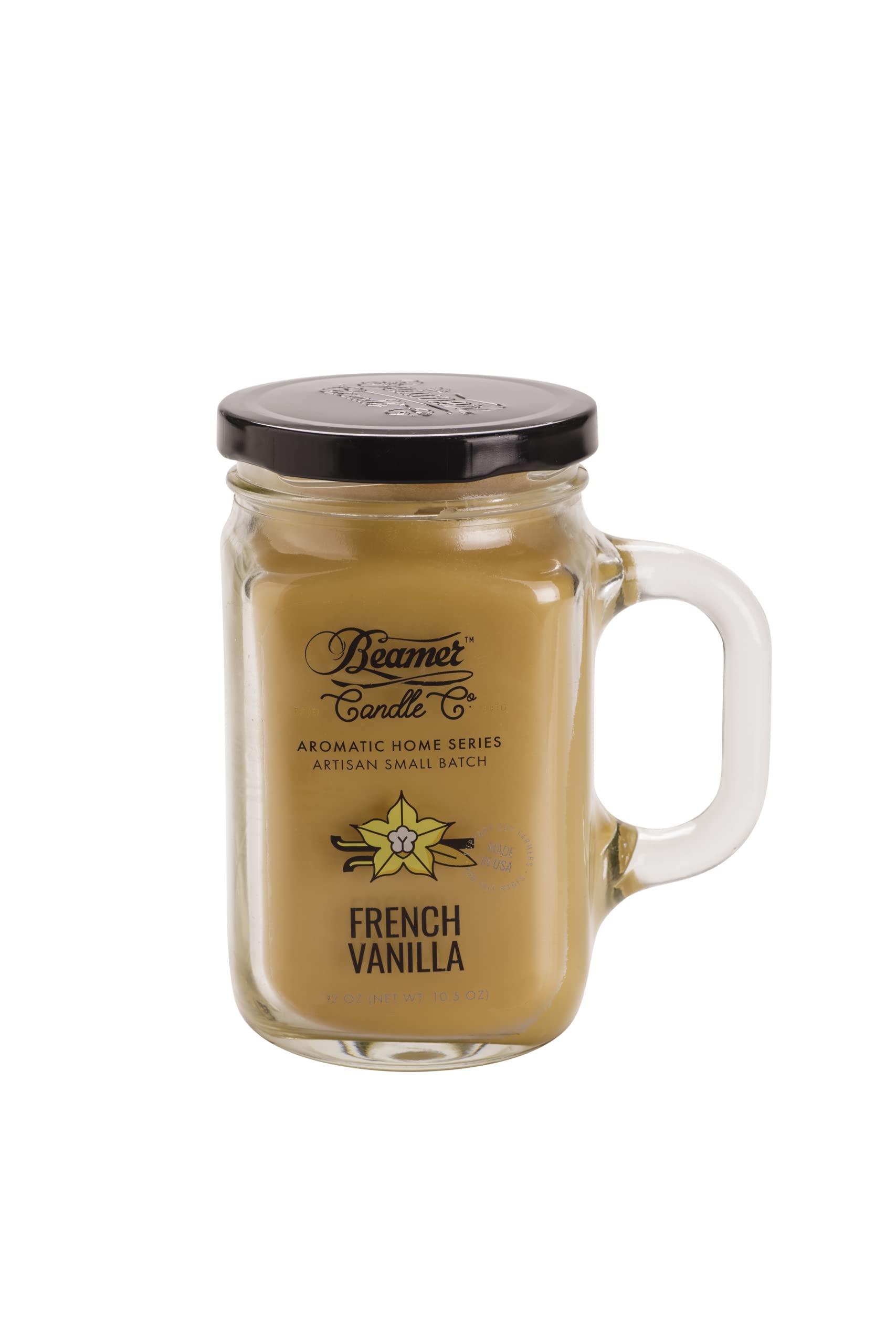 Beamer Candle Co. - French Vanilla Candle - Rich Creamy Vanilla Scent - Odor Eliminating - High Fragrance - Large 12oz Mason Jar