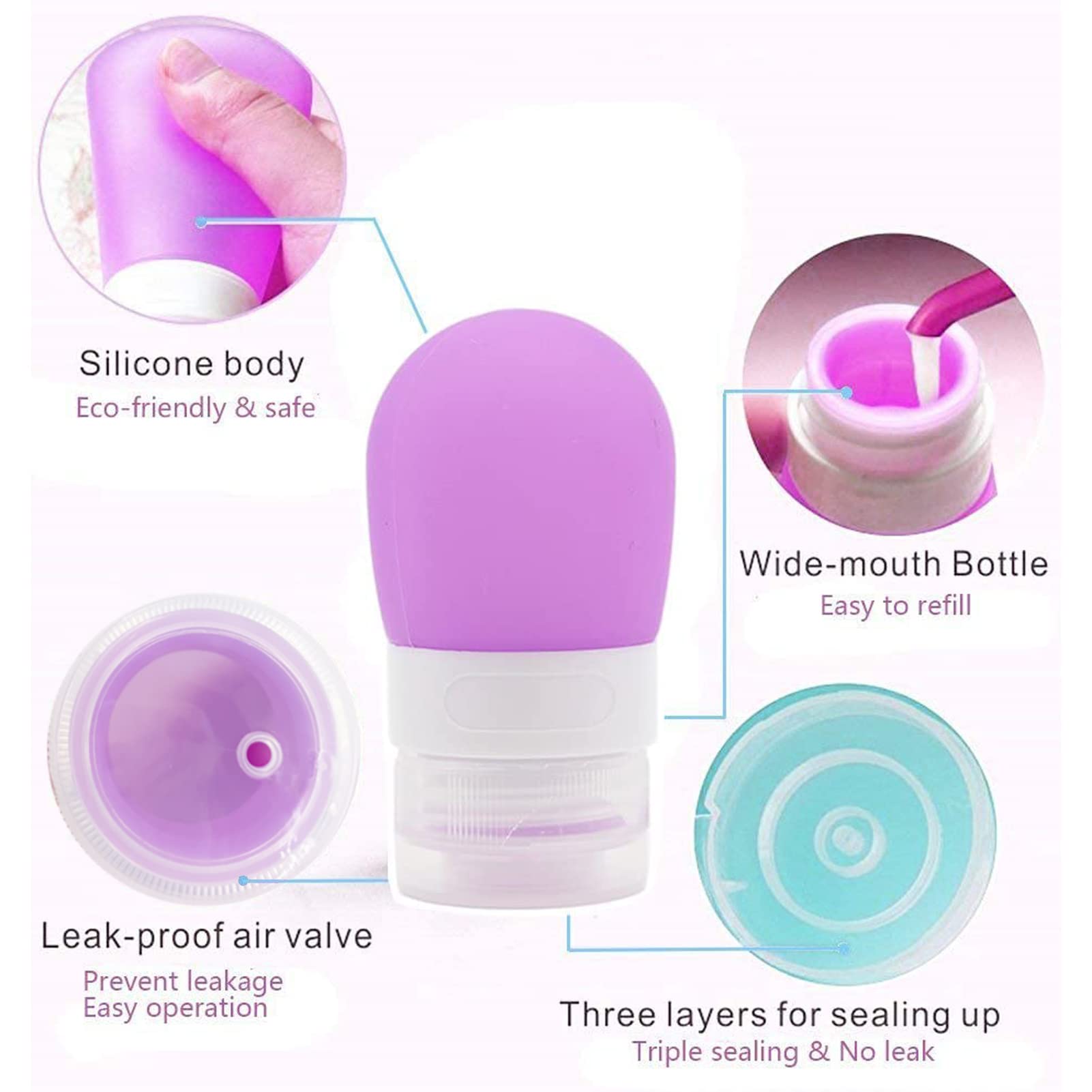 Mziart Portable Soft Silicone Travel Bottles Travel Containers(1.3OZ  Pack of 3)