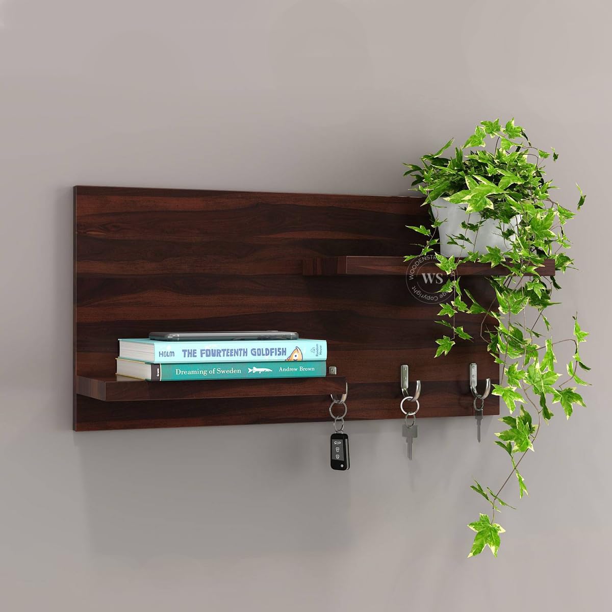 VAYWOOD Wooden Key Stand for Wall | Key Holder for Home | Key Hanger in Walnut Color