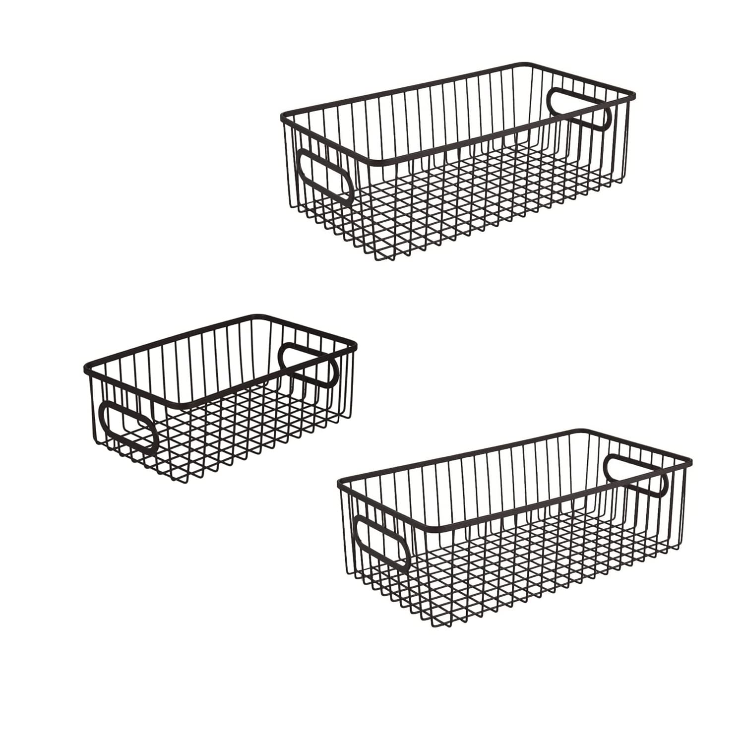 Bianco Metal Storage Basket Pack Of 3 | Storage Organizer Basket Bin | Cosmetic And Sundries Storage Basket For Home And Office 