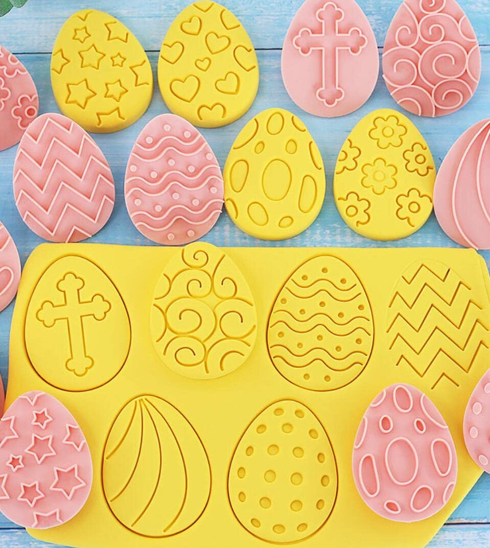 10 Pieces Cute Easter Egg Cookie Cutters Plastic Cookie Stamps Cookie Mould Press Easter Cookie Mould Set Baking Kitchen Tools(E
