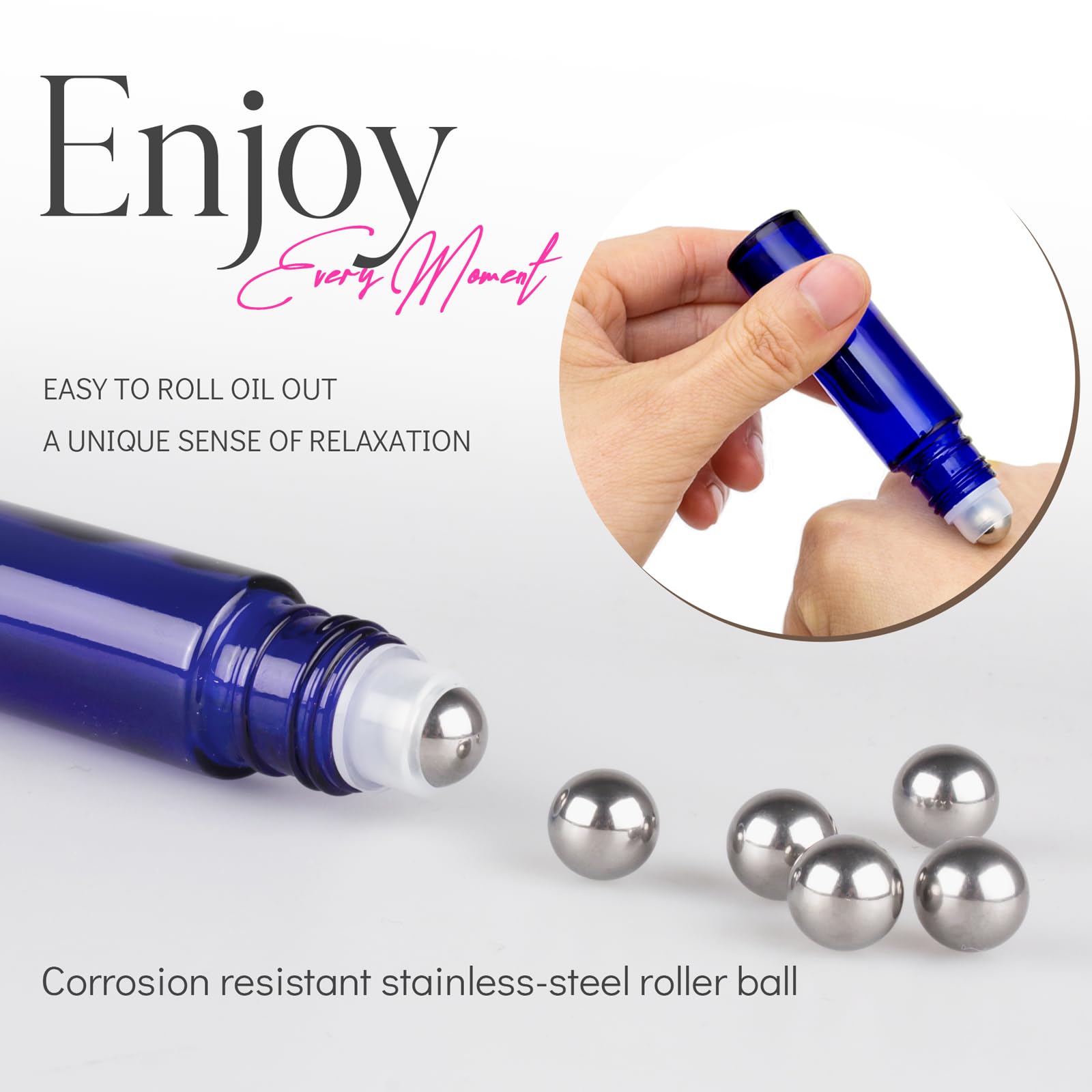 Zejia 10Ml Roller Bottles For Essential Oils, 12 Pack Roll On Bottles, Cobalt Blue Thick Glass Roller Bottles For Oils, With Sta