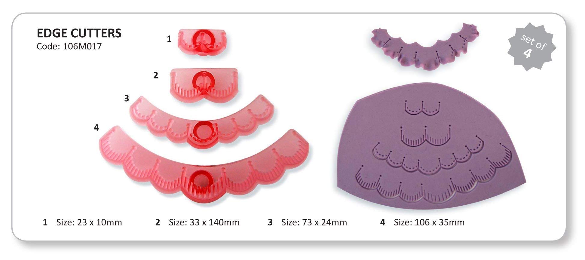 Jem Stitch Edge Fondant Cutters, For Cake Decorating, Set Of 4