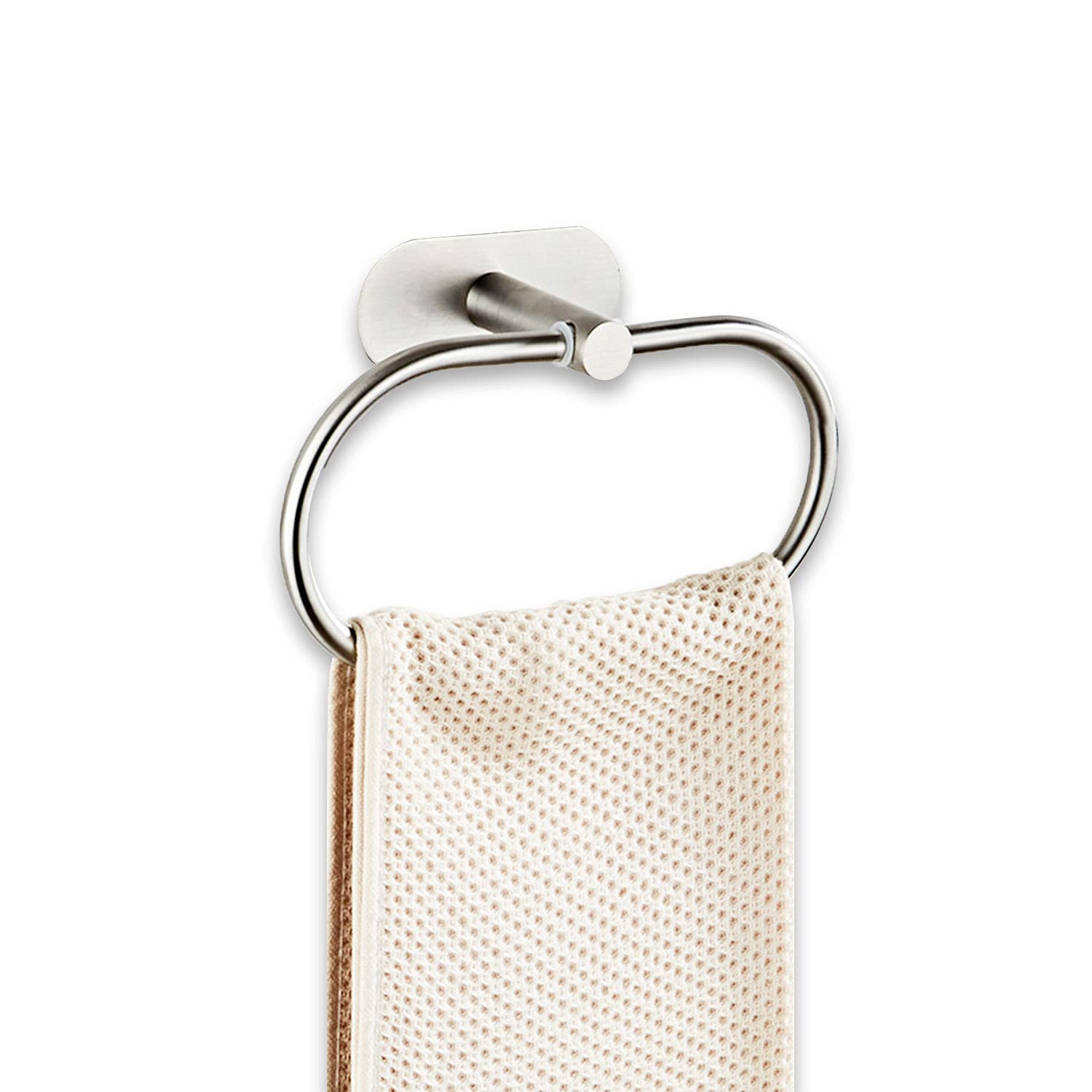Besteffie Self Adhesive Towel Ring for Bathroom Stainless Steel Adhesive Hand Towel Holder No Drilling Modern Hand Towel Hanger Stick on Wall Brushed Nickel