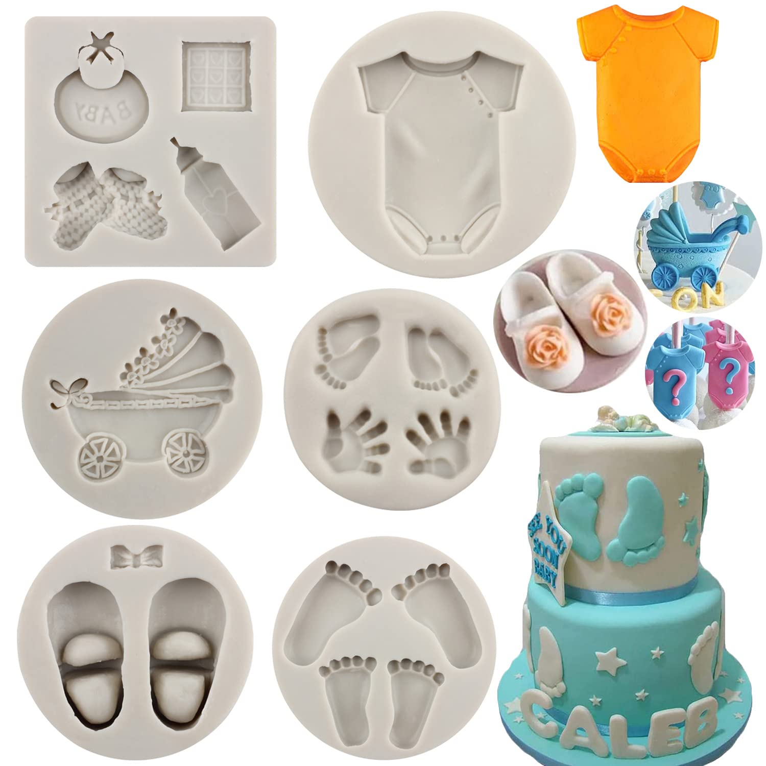 Sijiangmold Baby Silicone Mold Baby Shower Themed Cake Fondant Molds Baby Feet Baby Bottle Cradles Mold For Baby Birthday Cake D
