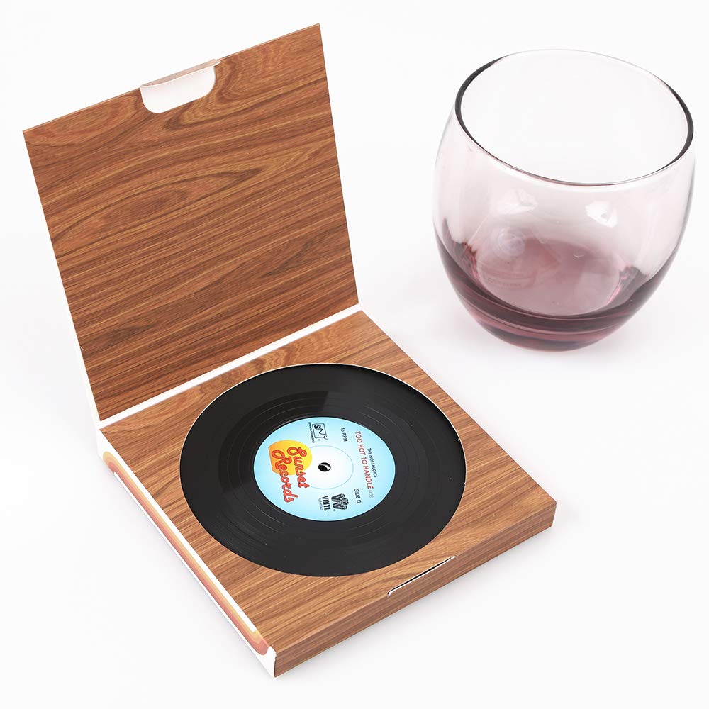 Homedge Vinyl Record Coasters, 6 Pieces Of Retro Style Vinyl Coasters