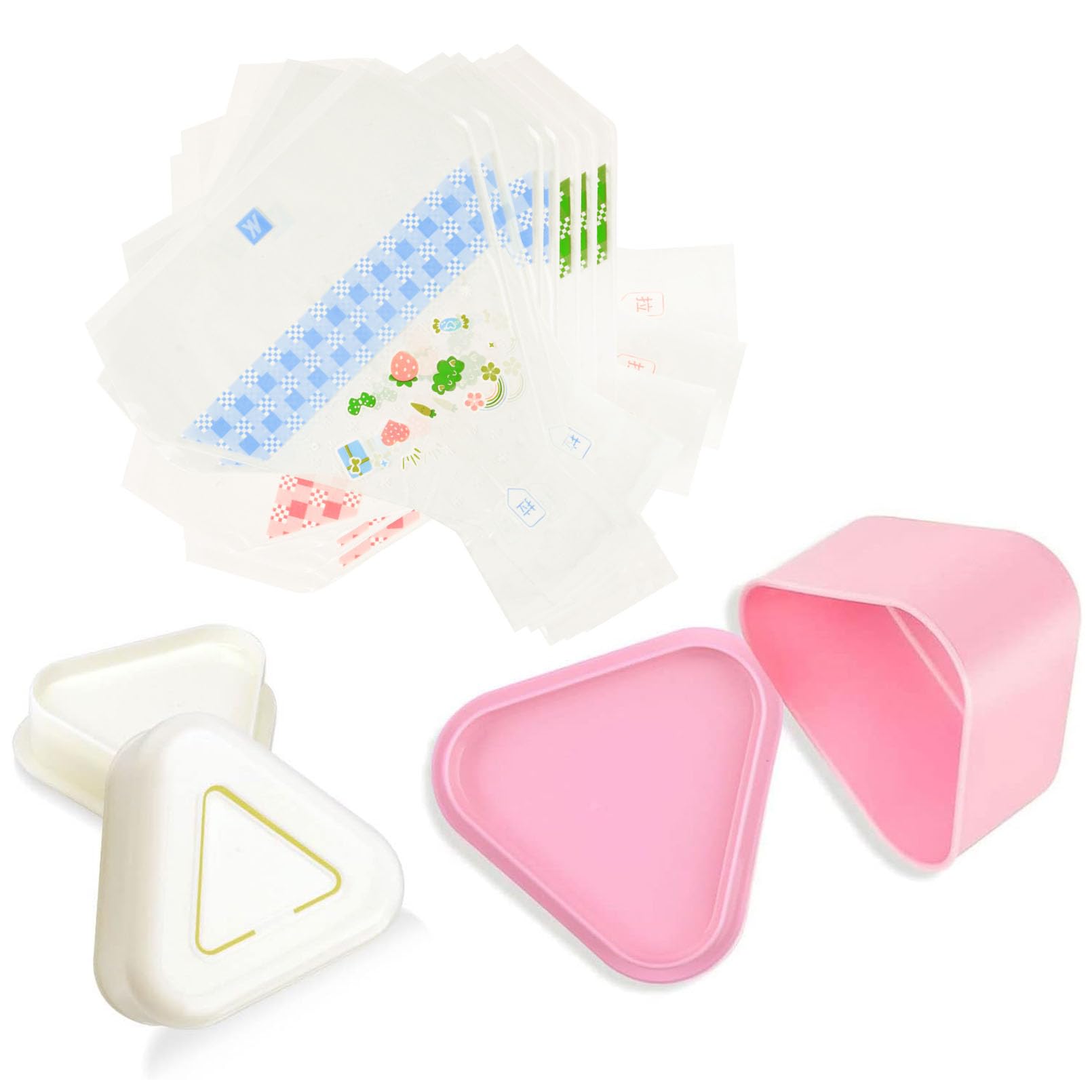 Chasbete Onigiri Mold And Wrappers Set, 2 Sushi Mold + 100 Disposable Onigiri Wrappers + Sealing Tapes For Rice Ball Maker/Onigi