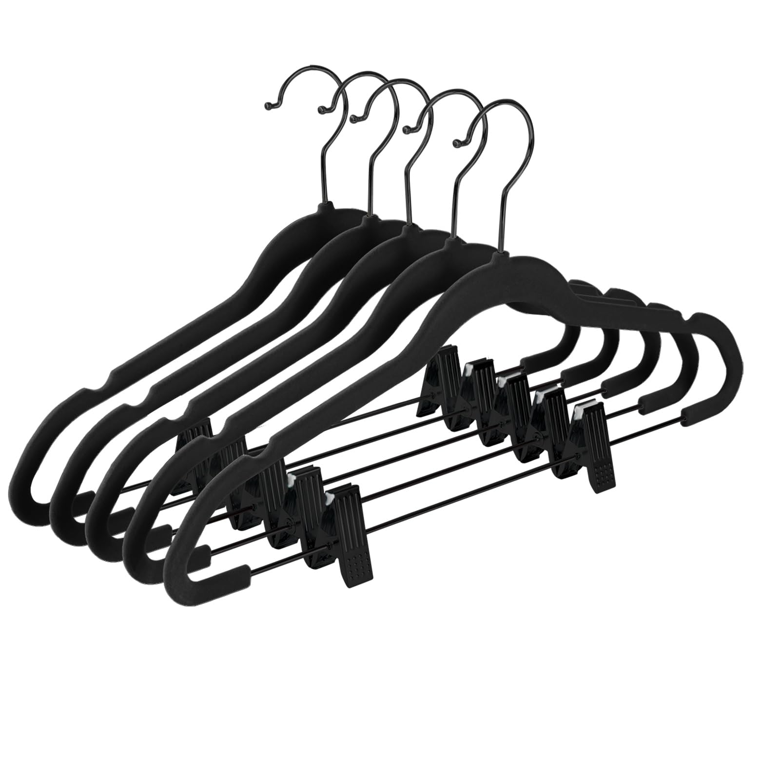 Mizgi Premium All Black Velvet Pants Hangers With Adjustable Clips (Pack Of 20) Slim Skirt Hangers- Non Slip Felt Outfit Dress H
