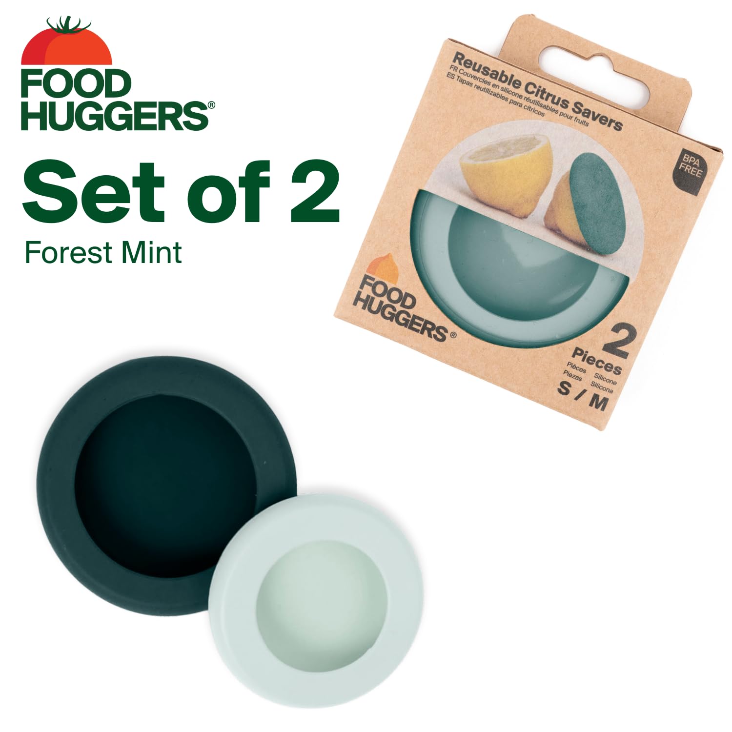 Food Huggers 2Pc Reusable Silicone Citrus Savers | Bpa Free & Dishwasher Safe | Fruit Produce Storage For Orange, Lemon, Lime, B
