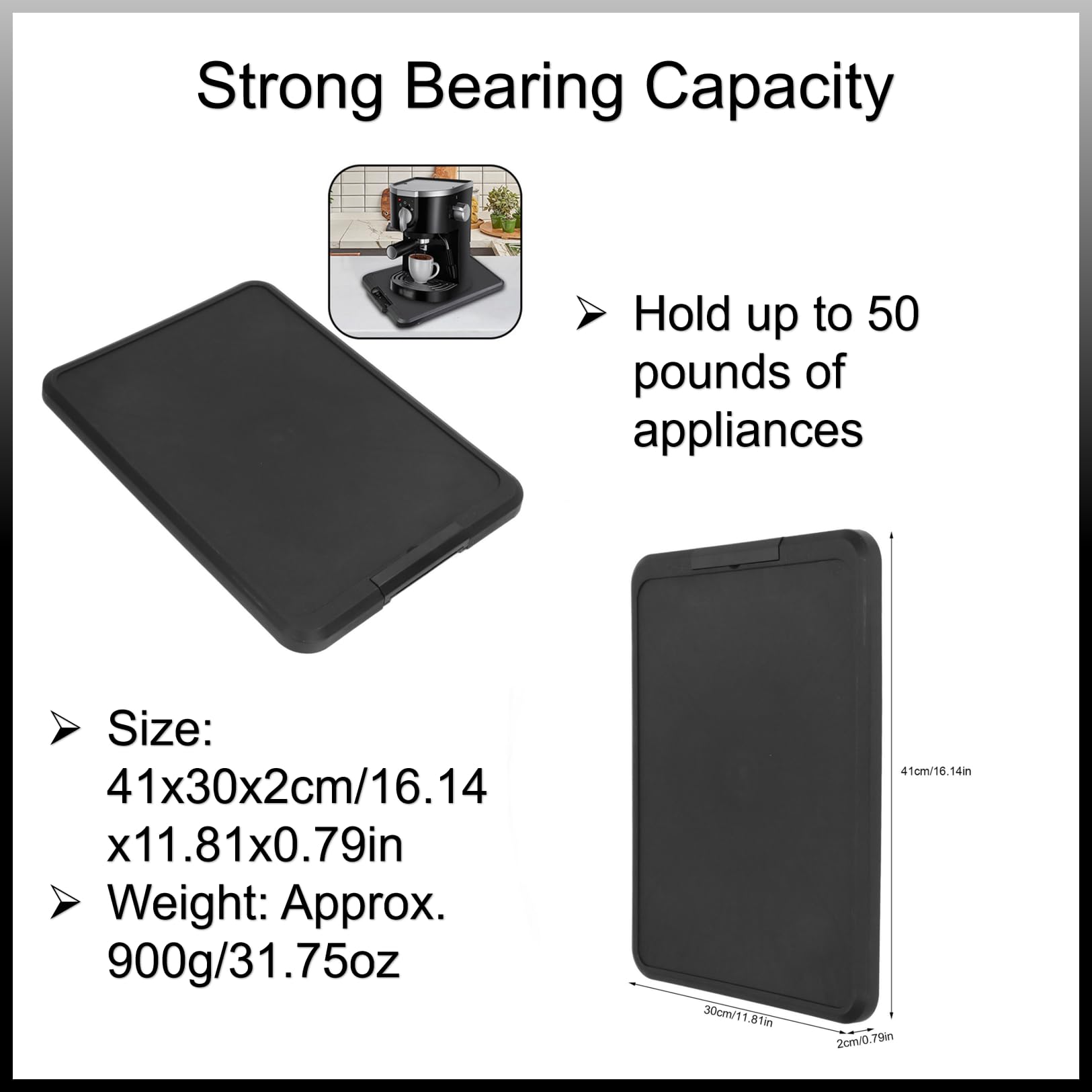 Kitchen Appliance Sliding Tray, Kitchen Caddy Sliding Coffee Maker Tray Mat 41 * 30 * 2Cm Rolling Tray Countertop Storage Moving