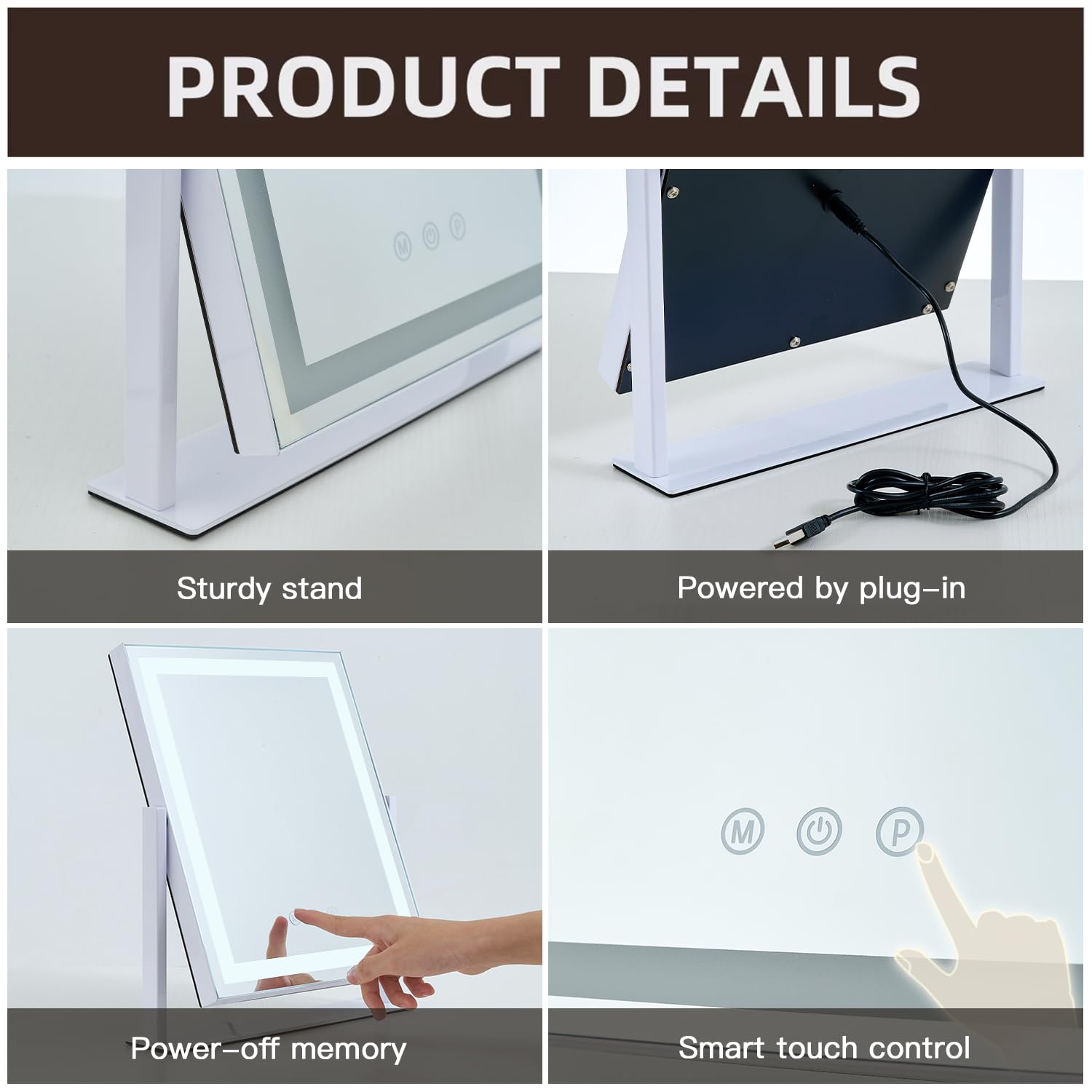 LED Vanity Mirror with Lights, Makeup Mirror with 3 Color Modes, Smart Touch Control, 360 Rotation for Desk,13.2  L x 11.2  W