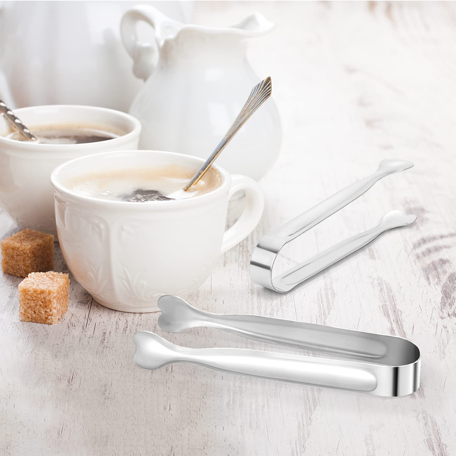 ANYTRP Mini Stainless Steel Serving Tongs - 4.3 Inch Silver Sugar & Ice Tongs for Coffee, Tea, and Desserts