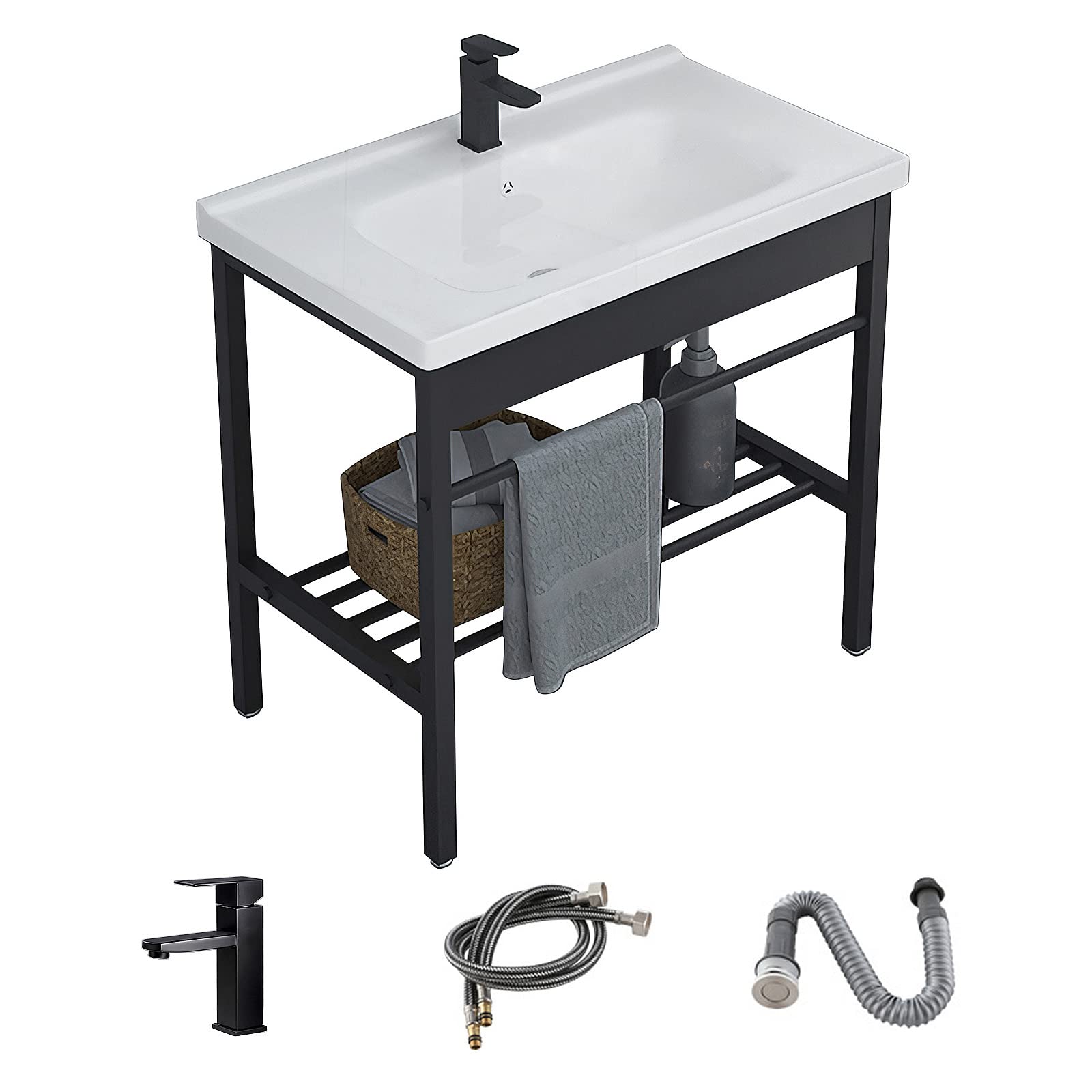 Freestanding Bathroom Console Sink, Bathroom Vanity With Sink, 28.3'' X 19'' X 32.3'' Ceramic Console Sink Set With Bracket, Uti