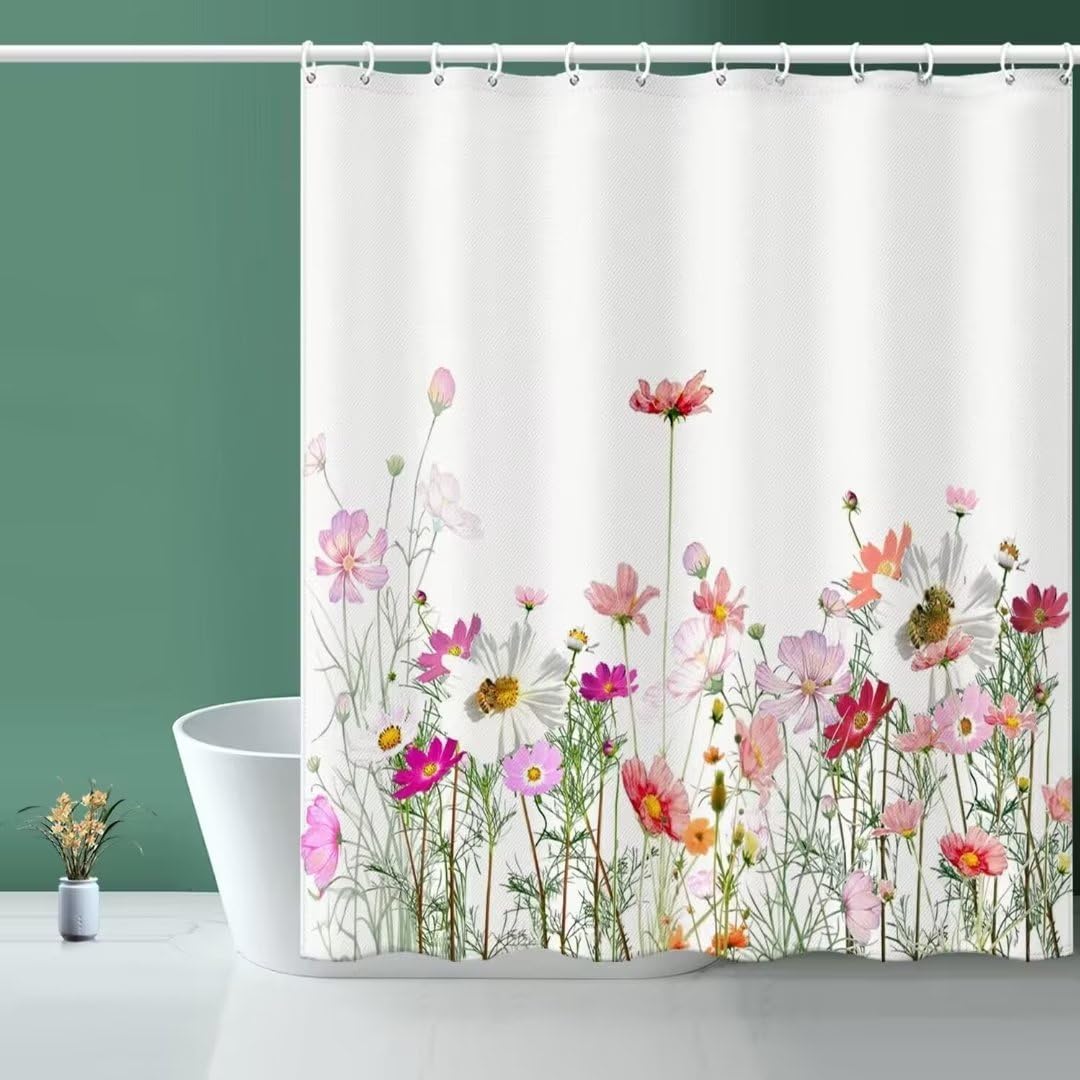 Niidder Floral Shower Curtain, Gesar Flower Shower Curtain -72 ''W X 78'' L, With 12 Hooks, Hem Weighted Bathtub Shower Curtain,