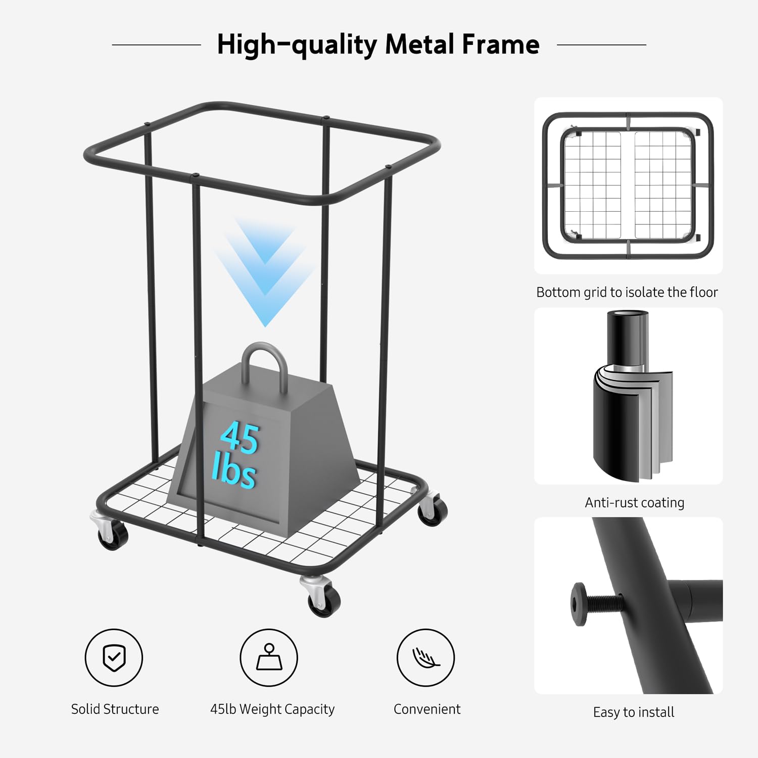 150L Large Laundry Hampers With Lid, Oxford Fabric Laundry Hampers, Metal Frame And Removable Bag Design With Wheels, Suitable F