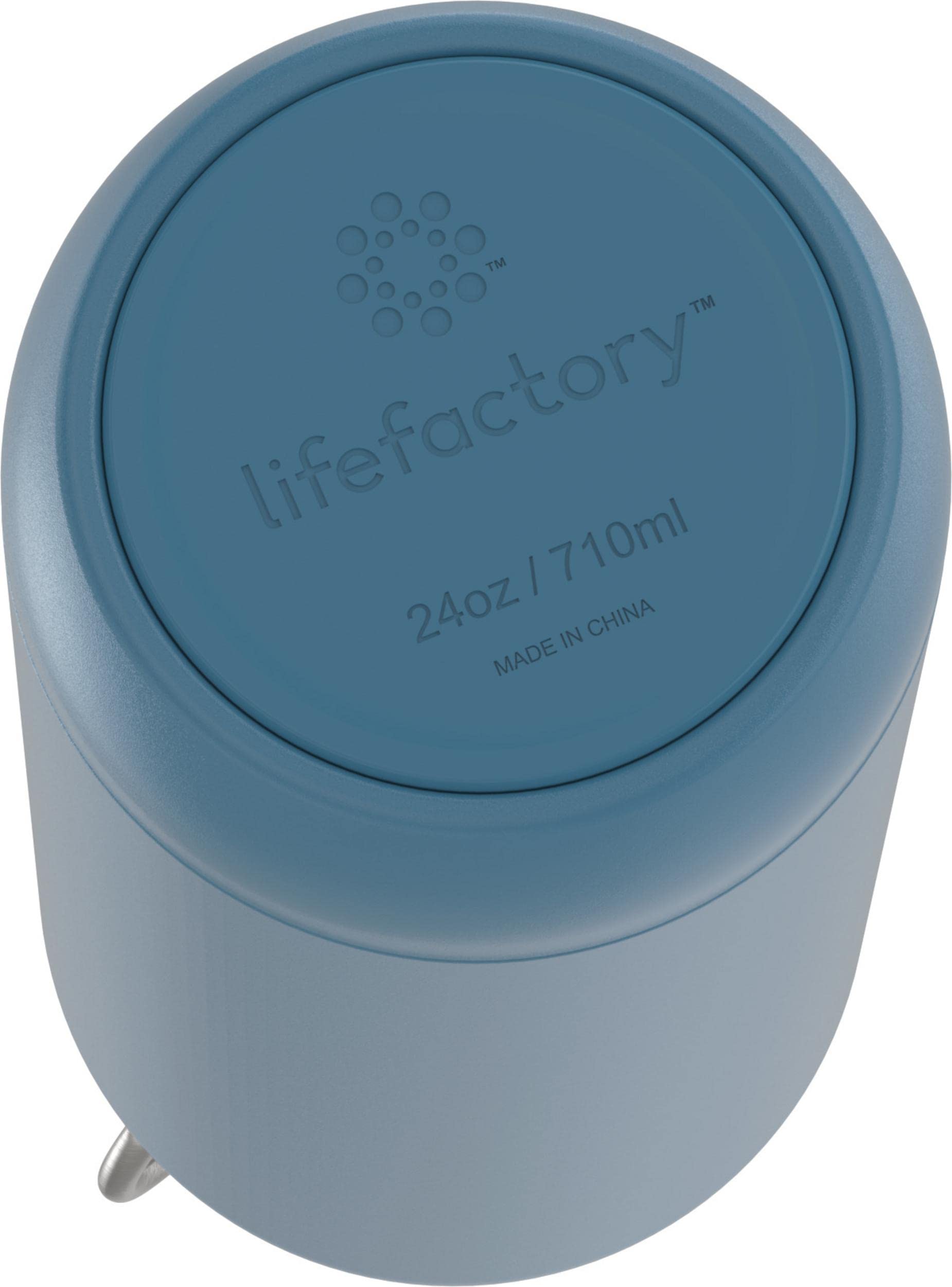 LIfeFactory Stainless Steel Vacuum-Insulated Sport Bottle  24 Ounce  Dark Denim