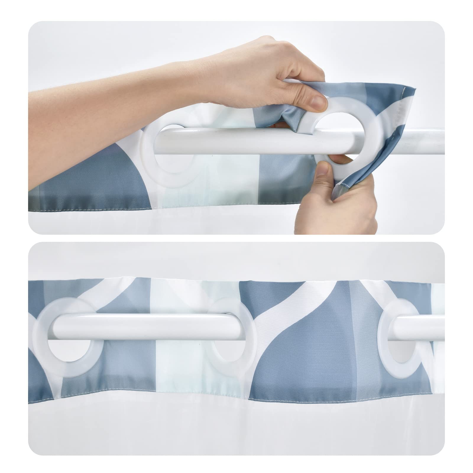 YIATN No Hook Dark Blue Double Shower Curtain with Snap in Fabric Liner Set - Hotel Style with See Through Mesh Top Window  Modern Geometric Waterdrop Design Water-Repellent & Washable  71x74 INCH