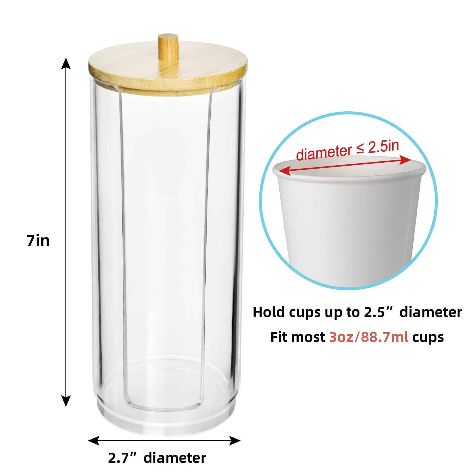 Iwntwy Bathroom Cup Dispenser, Mouthwash Cups Holder Fit 3Oz Disposable Paper Cup, Clear Acrylic Canister Cotton Round Pad Holde