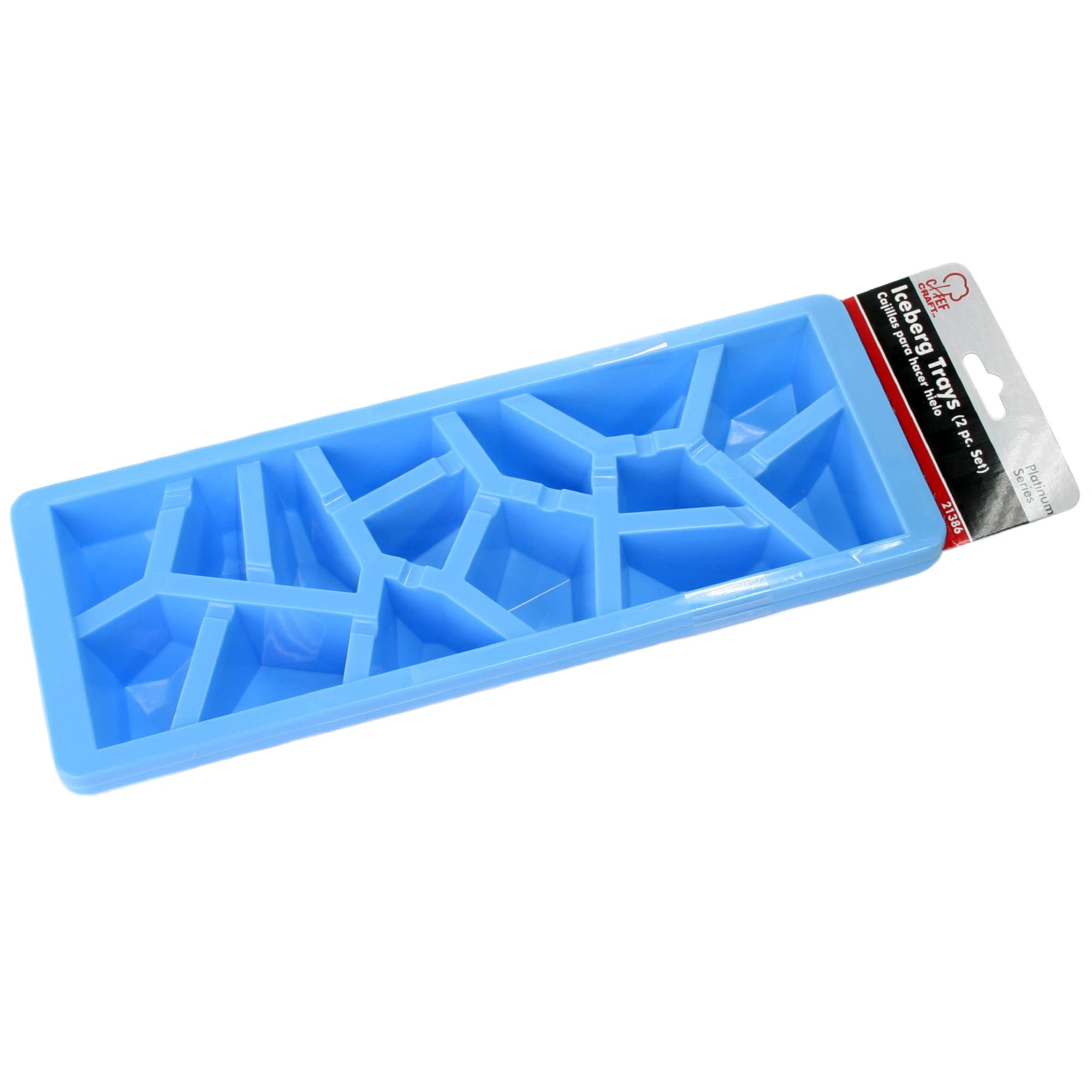 Chef Craft Select Plastic Ice Tray, 10.25 Inch 2 Piece Set Yields 15 Cubes, Blue