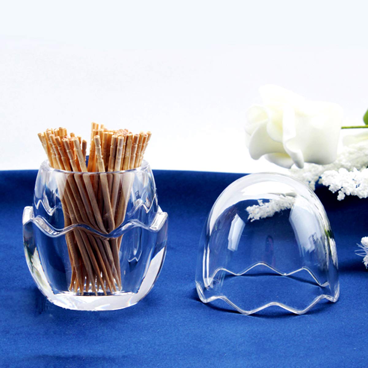 Yakri Acrylic Toothpick Holder Dispenser Organizer Clear Storage Box With Lid (Egg Shape), Ytbh-08363