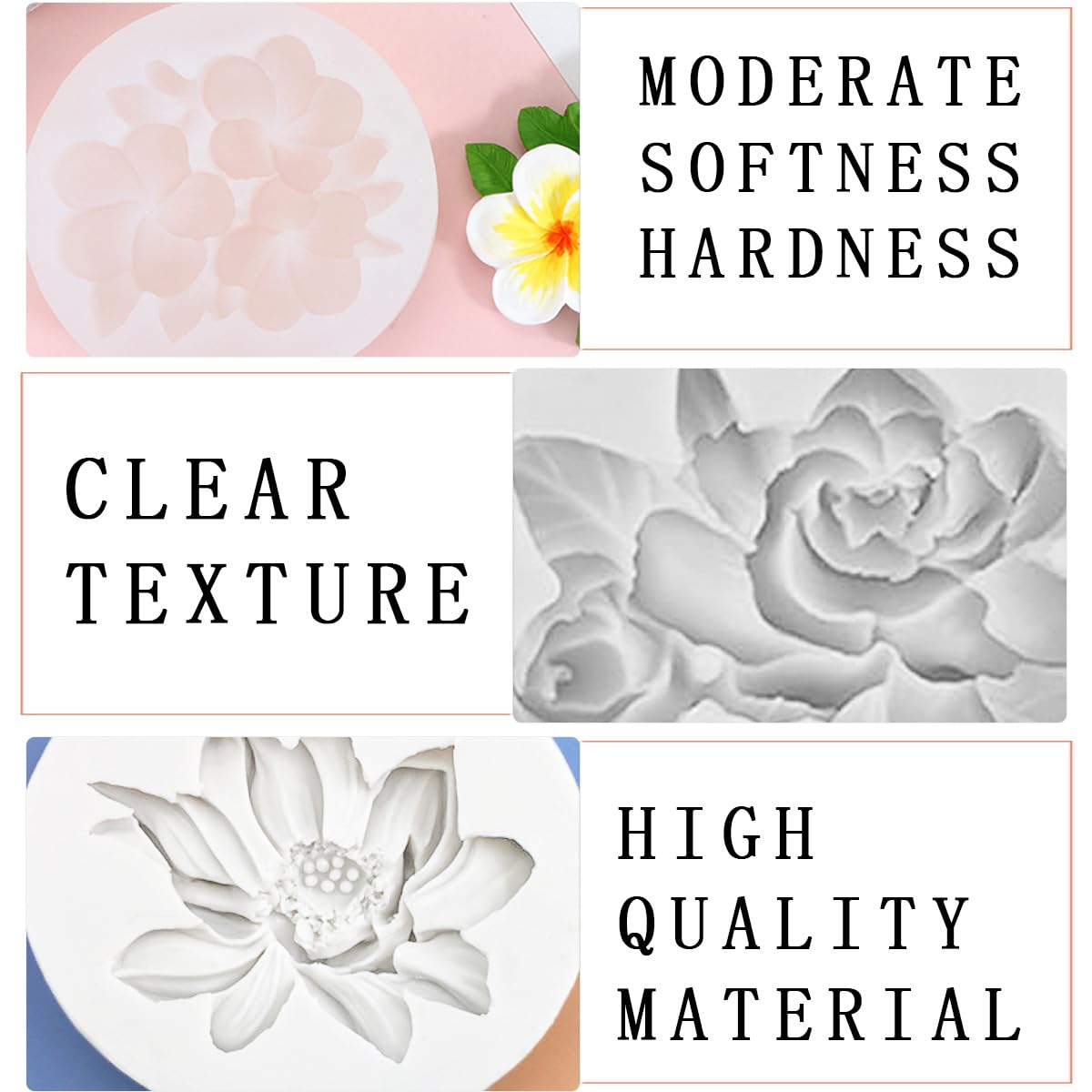 3 Pcs Flower Silicone Molds, Hibiscus Plumeria Rose Flower Fondant Silicone Molds,For Sugarcraft, Cupcake Toppers, Soap, Polymer