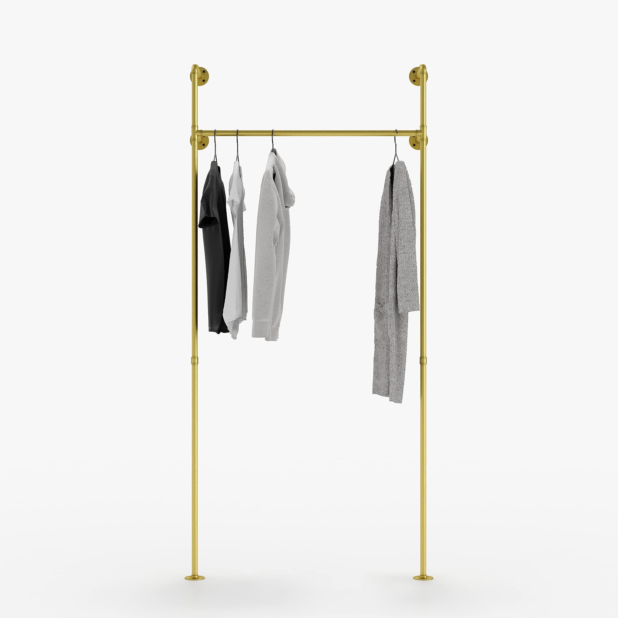 Pamo Industrial Pipe Clothing Rack Metal Gold - Wall Mounted Clothes Racks For Hanging Clothes - Modern Walk In Closet - Kim I G