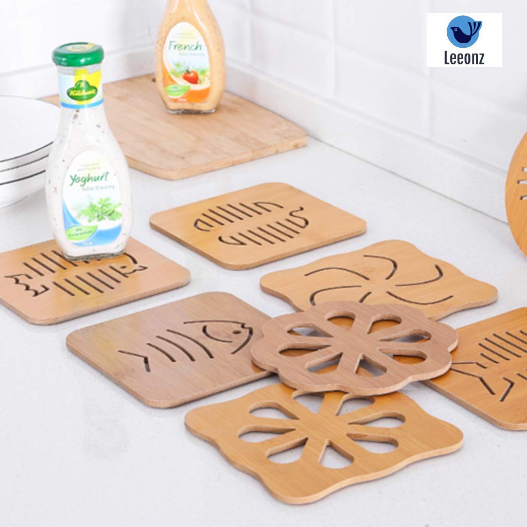 Leeonz Coasters For Drinks, Household Multifunctional Round/Square Dining Table Insulation Pad Non-Slip Placemat Bamboo Thickene