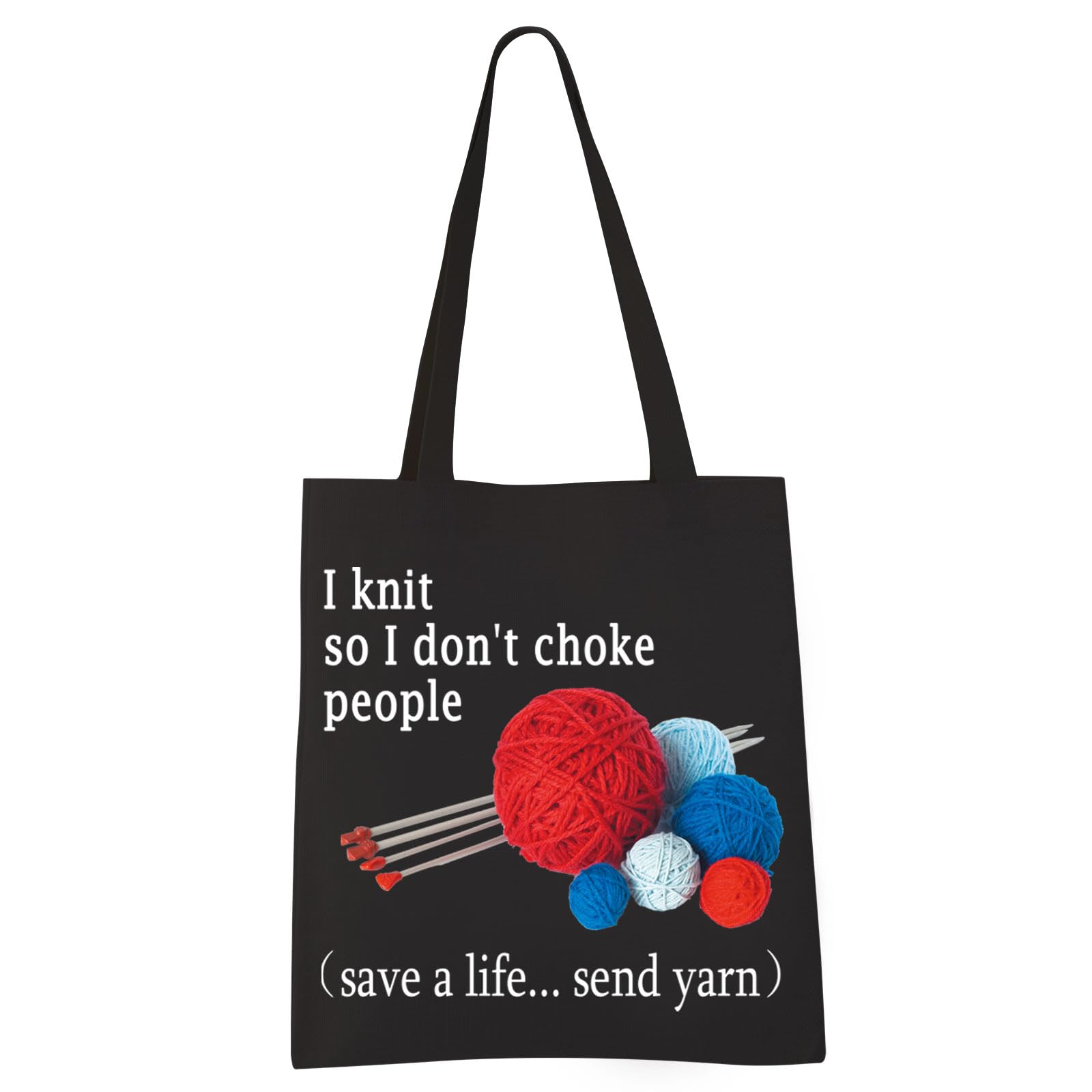 Vamsii I Knit So I Don'T Choke People Tote Bag Funny Knitting Lover Gifts Shoulder Bag Knitter Gifts Yarn Storage Bag (Blk-Send