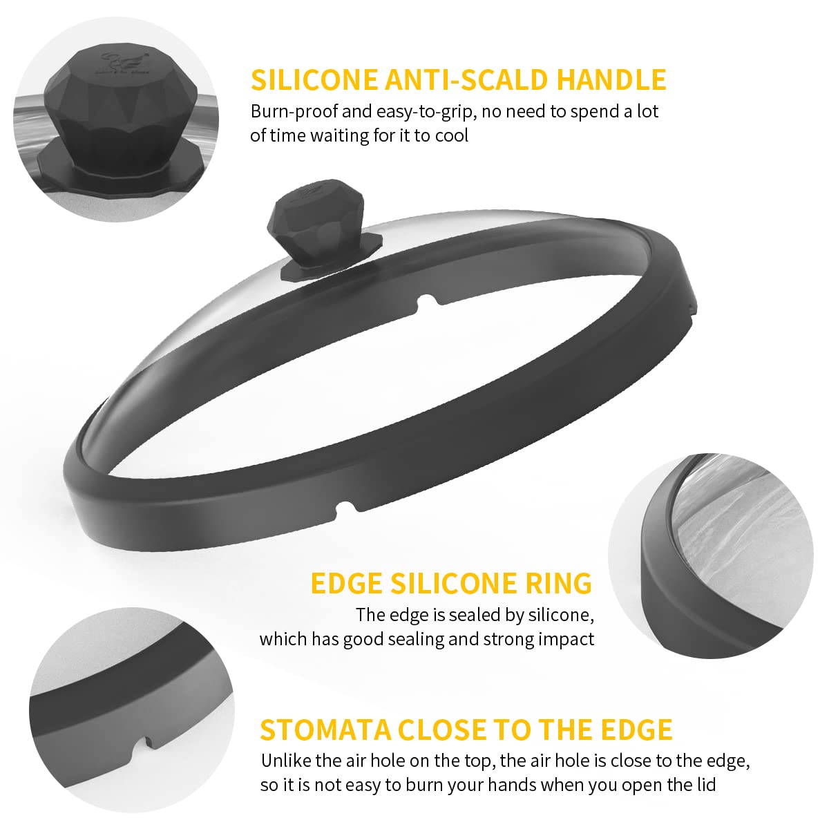 Microwave Glass Cover Splatter Guard Lid With Anti-Scald Silicone Handles And Vented Edge For Food Pot Plate Cover 10.5 Inch Bla