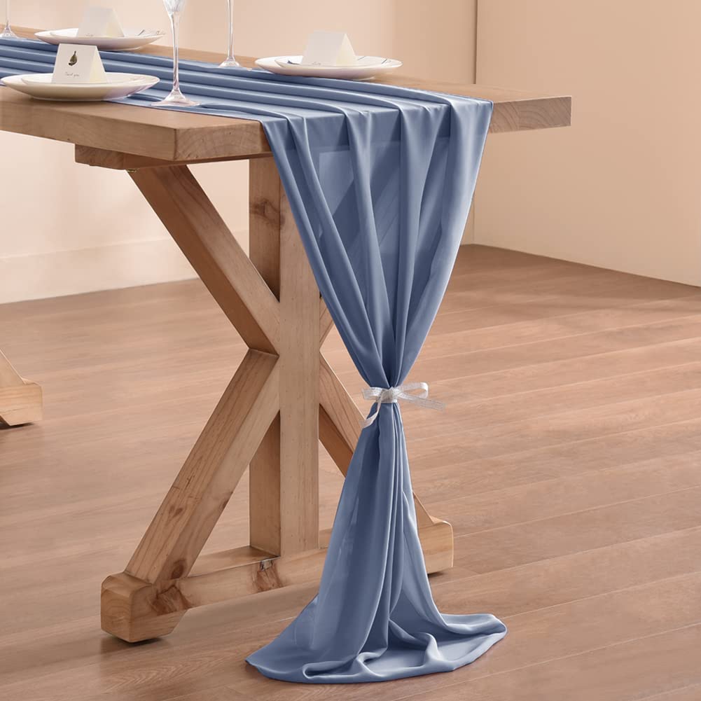 Socomi 14Ft Dusty Blue Chiffon Table Runner 29X170 Inches Sheer Wedding Runner Romantic Rustic Table Runner For Easter Thanksgiv
