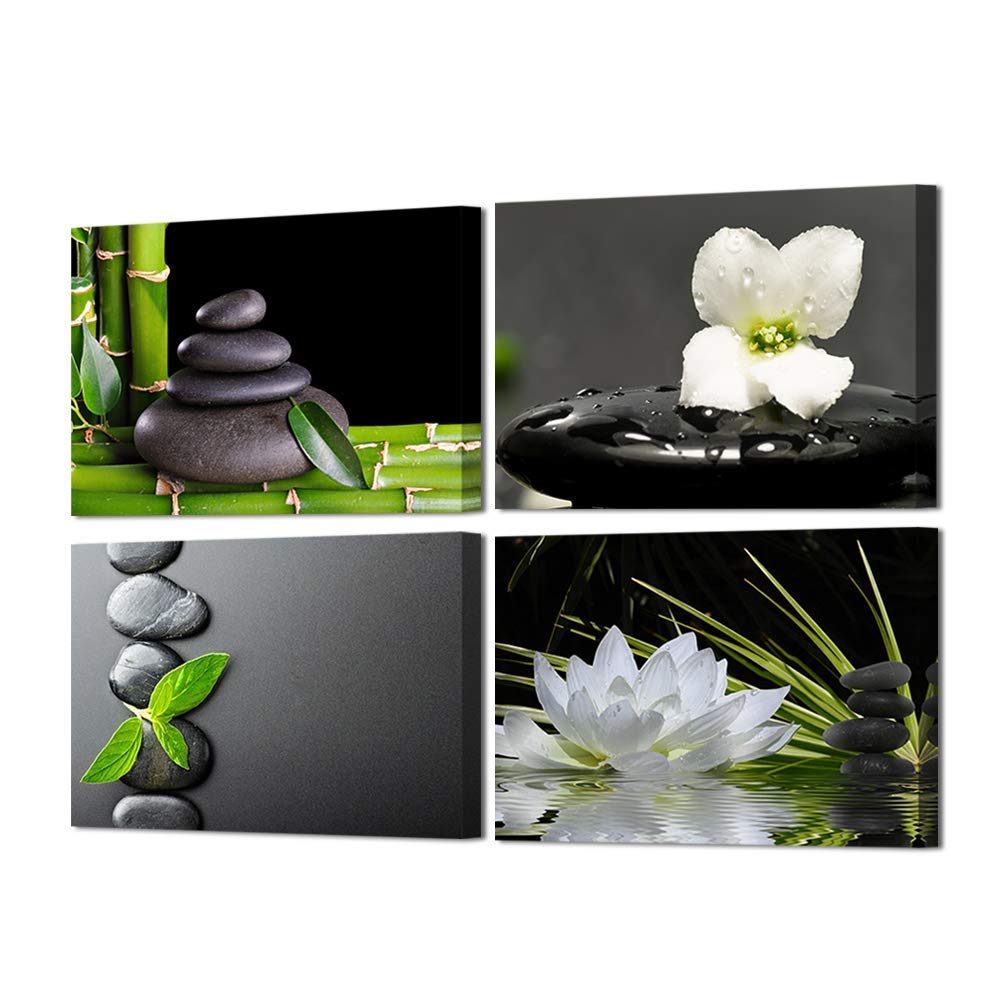 Vvovv Wall Decor Zen Wall Decor Zen Stone Elegant Lotus Flower Painting Green Bamboo Wall Pictures Bathroom Spa Room Decor Frame