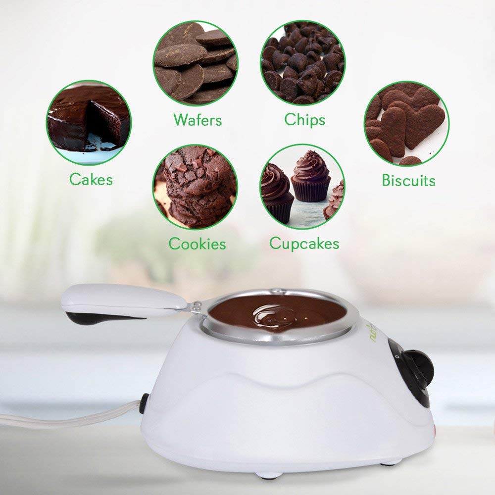 Nutrichef Chocolate Melting Warming Fondue Set - 25W Electric Machine Keep Warm Dipping Function & Removable Pot - Perfect For M