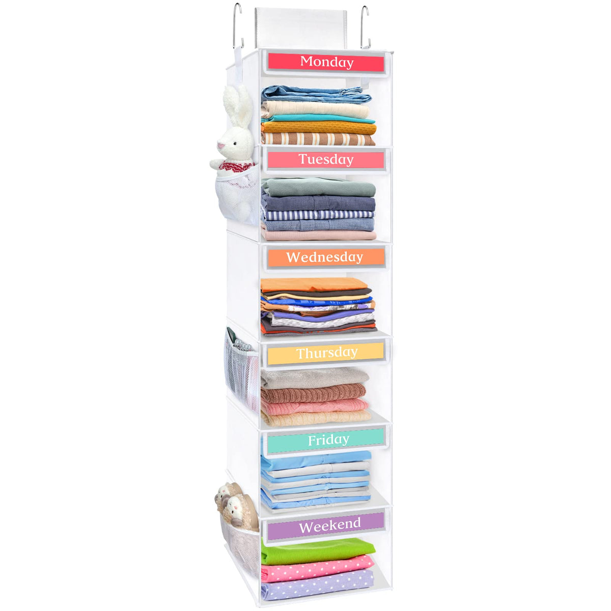 Fixwal 6-Shelf Weekly Hanging Closet Organizer For Kids With 6 Side Pockets Collapsible Weekday Kids Room Storage Organizer Dail