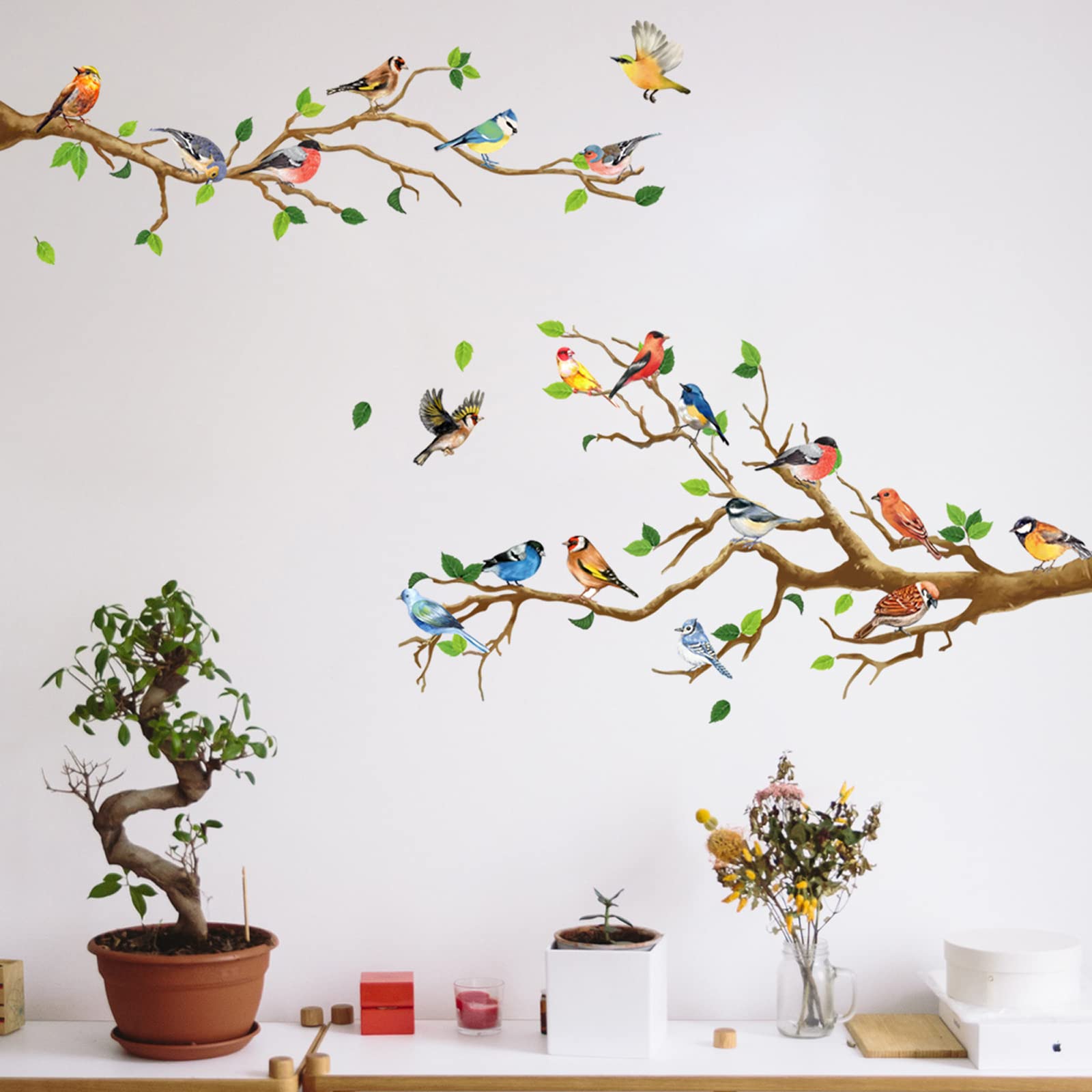 Maydahui Little Birds On Tree Branches Wall Decal Vinyl Wall Sticker (34 X 34 Inch) Removable Peel And Stick Art Murals Decor Fo