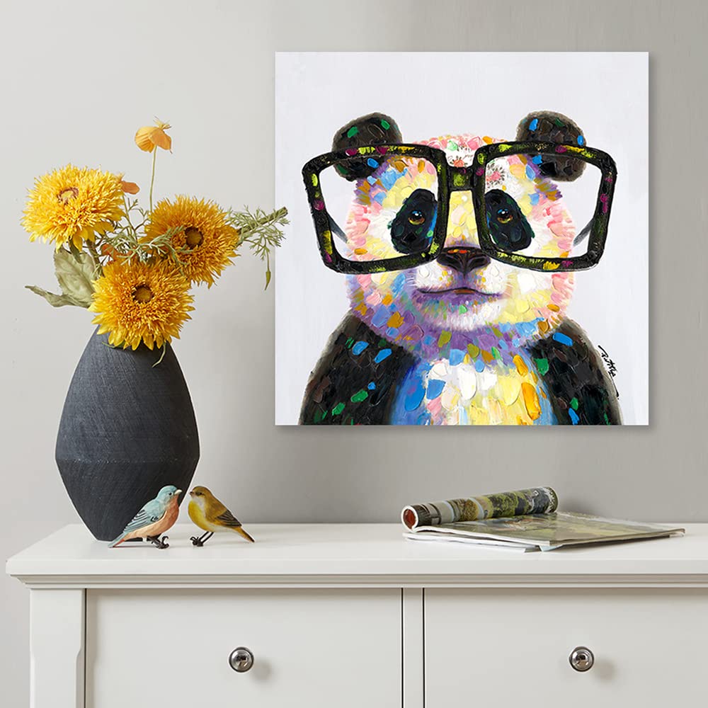 Yidepot Cute Panda Canvas Wall Art: Wall Decor Animals Themed For Kids' Bedroom Nursury Poster Bathroom Wall Painting 20''X20''