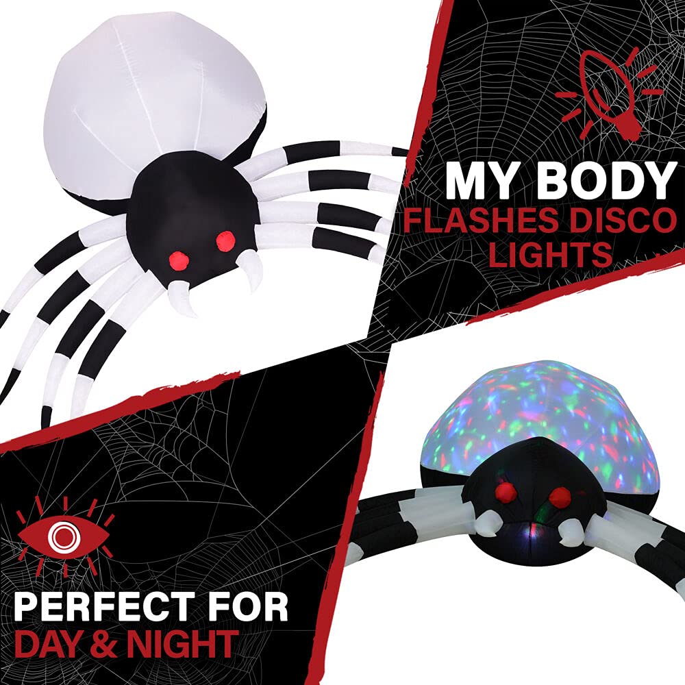 Haunted Hill Farm 6-ft. Wide Spider Blow Up with Disco Lights, Outdoor Halloween Inflatable Decoration for Lawn and Yard, Giant
