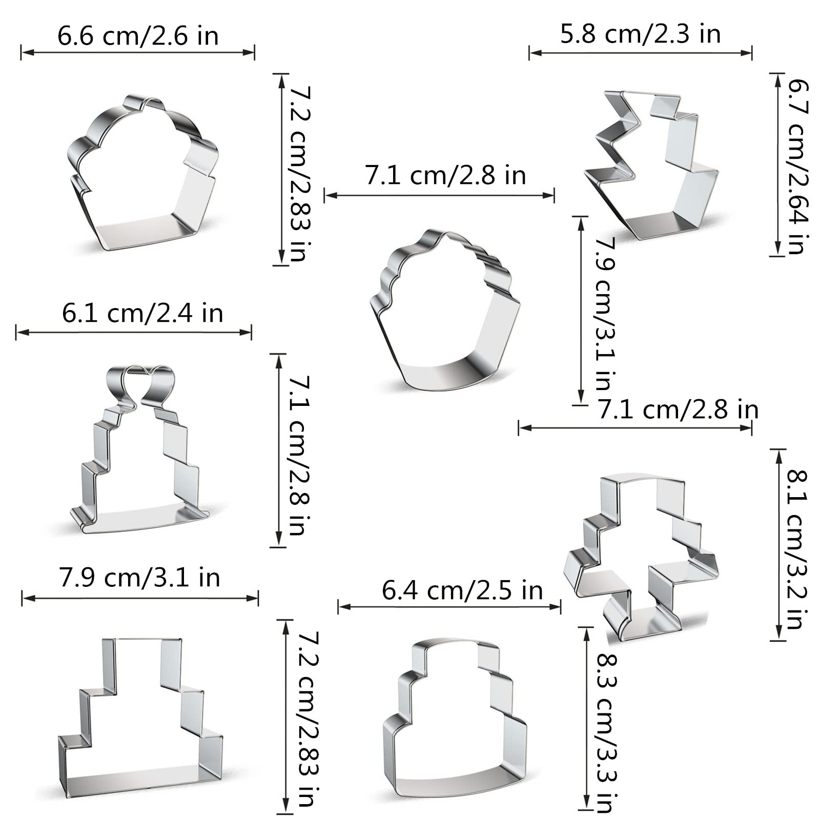 Cake Shaped Cookie Cutters Set Of 7 Pcs, Stainless Steel Cupcake/Birthday Cake/Wedding Cake Series Fondant Cutter Molds Baking D