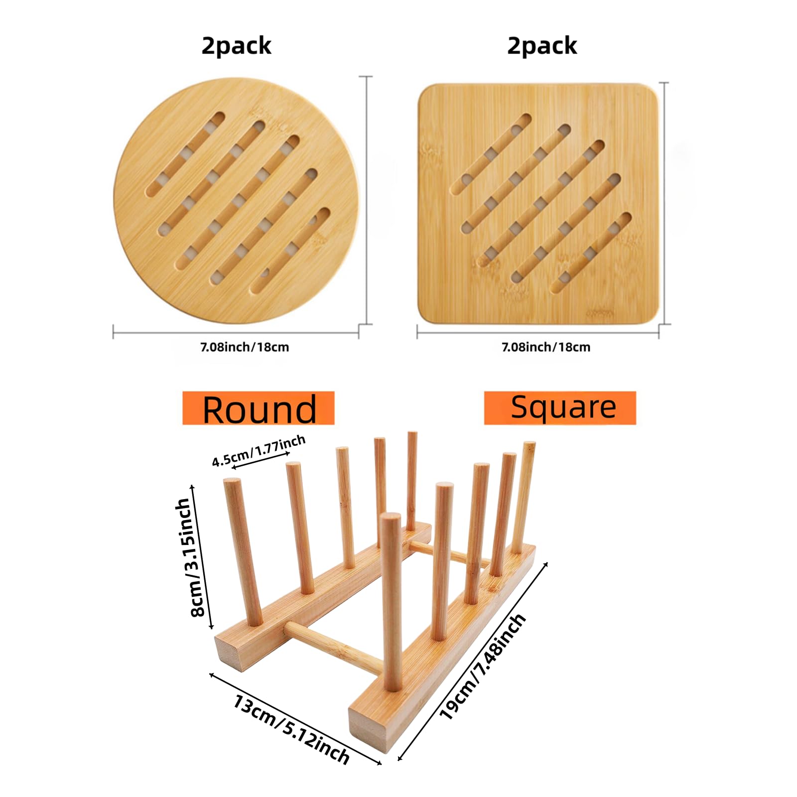 Alftotrivets For Hot Pots And Pans, Bamboo Trivet Hot Pads For Kitchen Counter, Trivet Stand Mat Set Coaster For Kitchen, Wooden