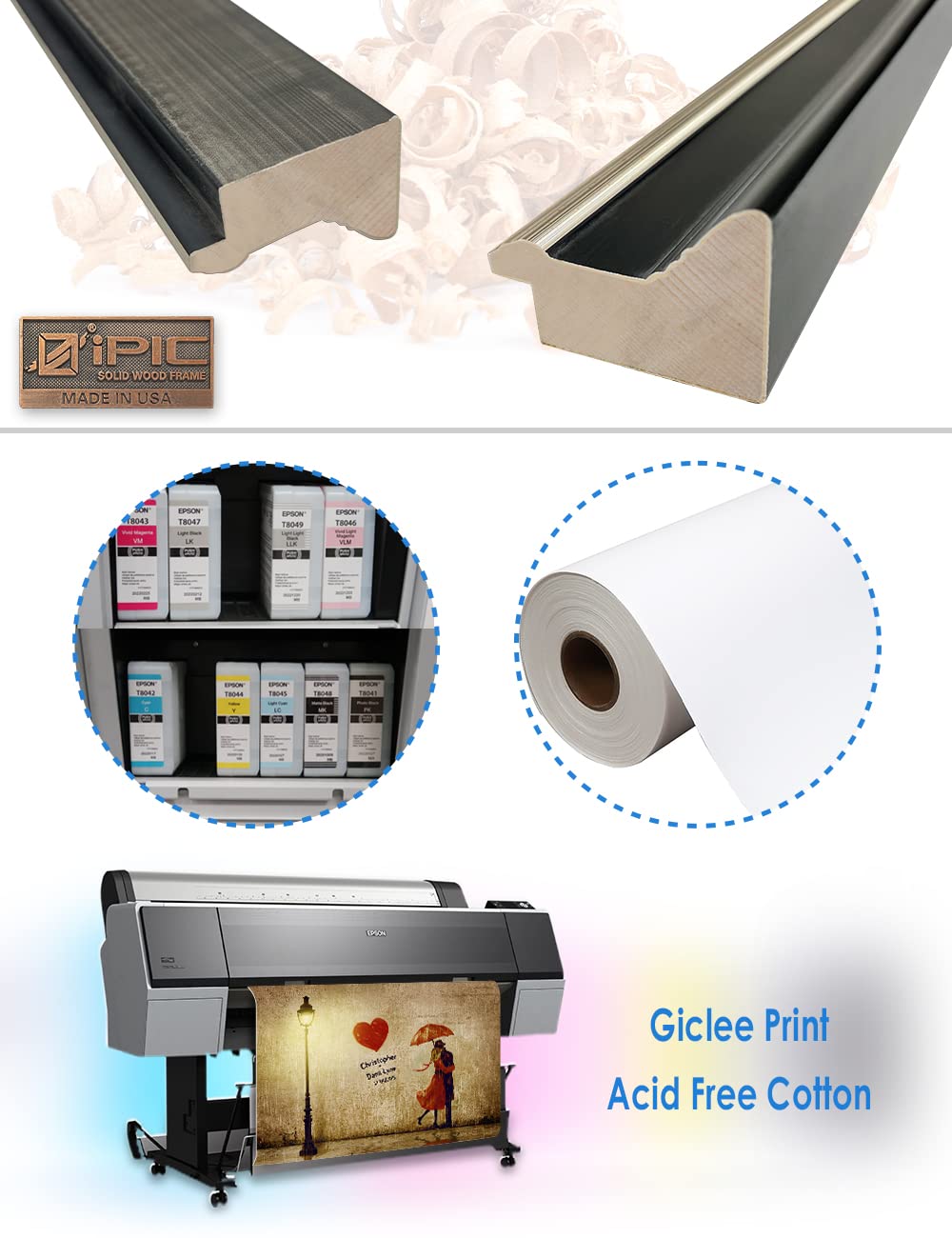 Ipic - Our First Kiss Personalized Framed Wall Art With Names And Date On, Giclee Prints With Solid Wood Frame, Customized Gift